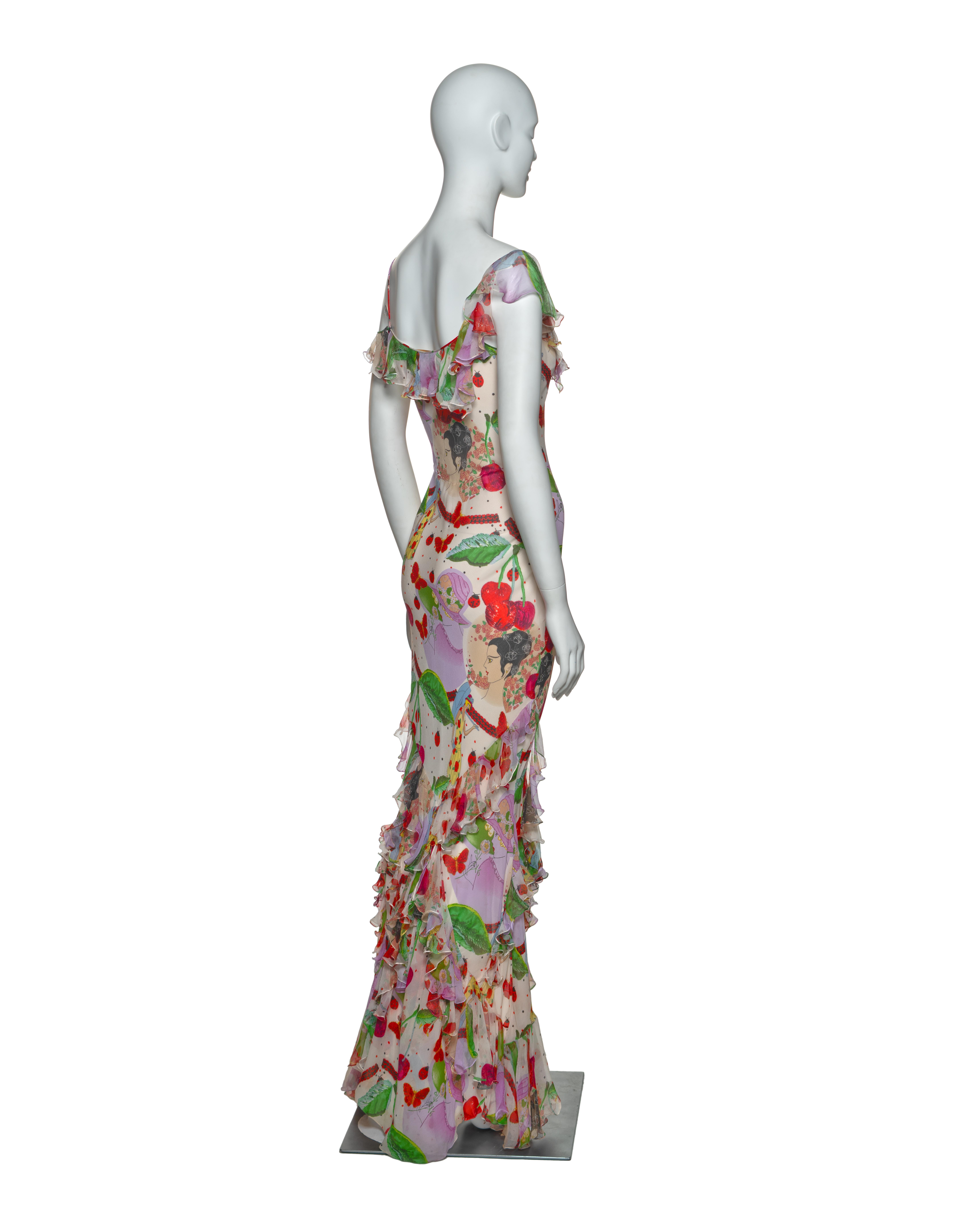 John Galliano Bias Cut Chiffon Dress with Novelty Print and Ruffles, SS 2005 1