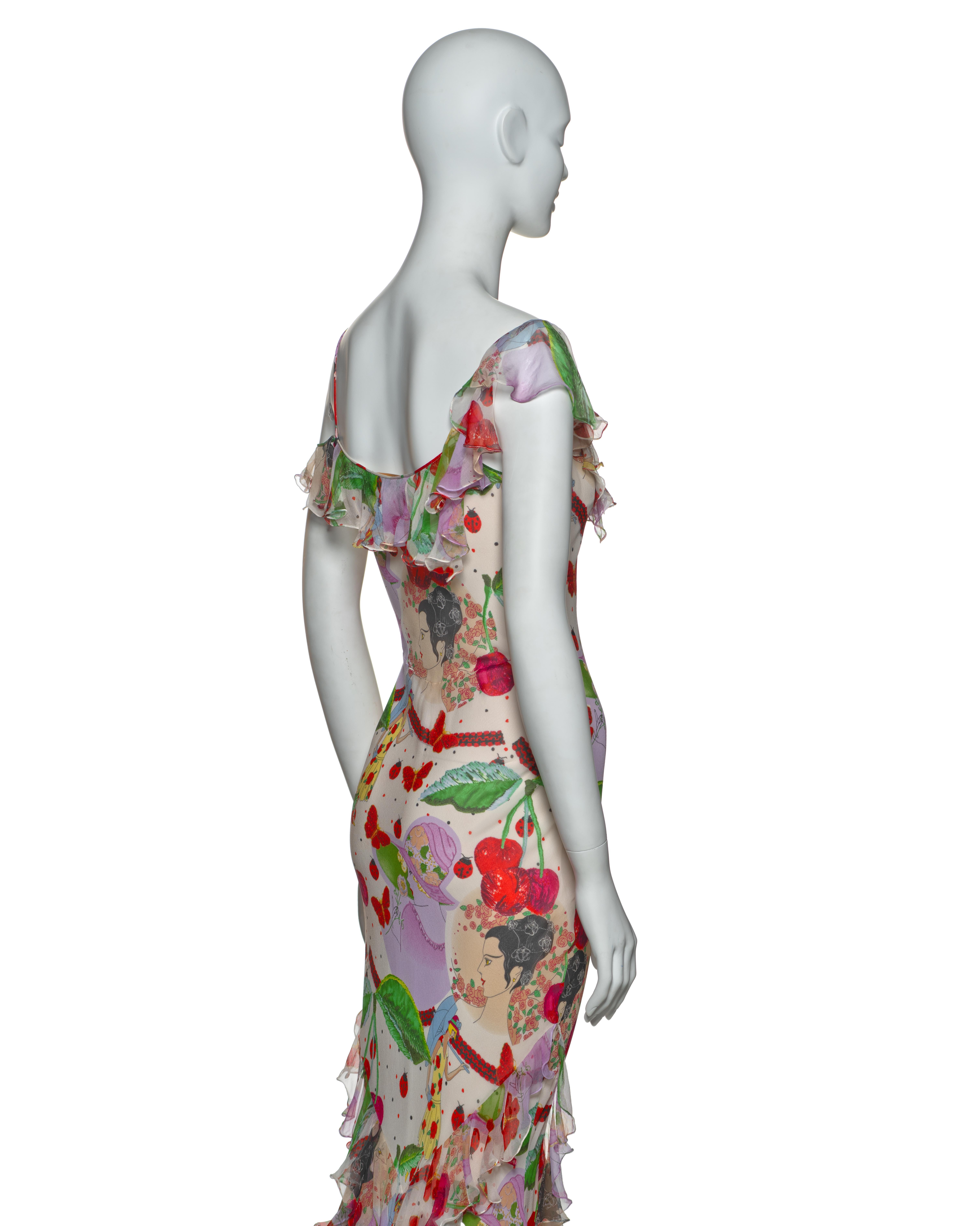 John Galliano Bias Cut Chiffon Dress with Novelty Print and Ruffles, SS 2005 2