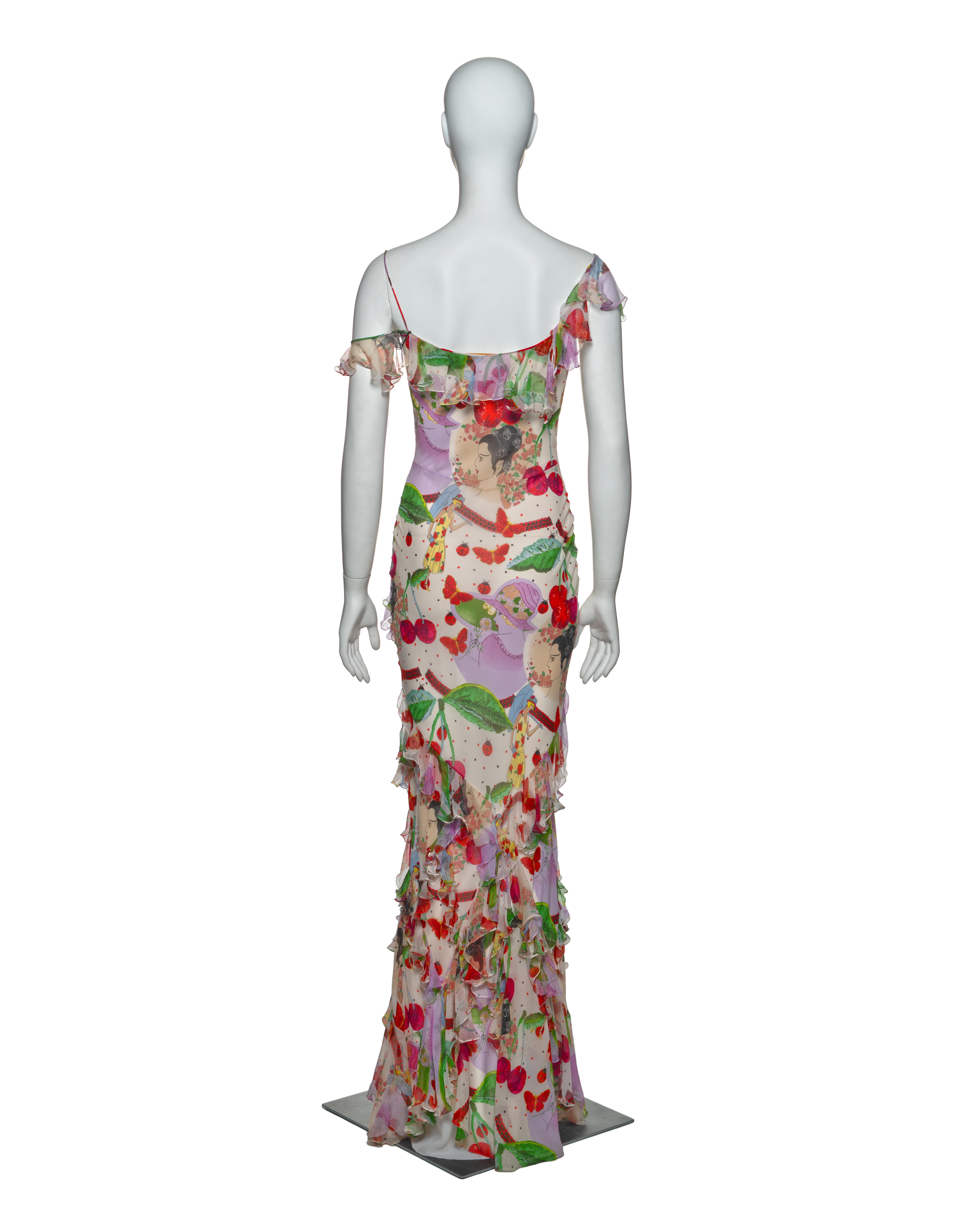 John Galliano Bias Cut Chiffon Dress with Novelty Print and Ruffles, SS 2005 3