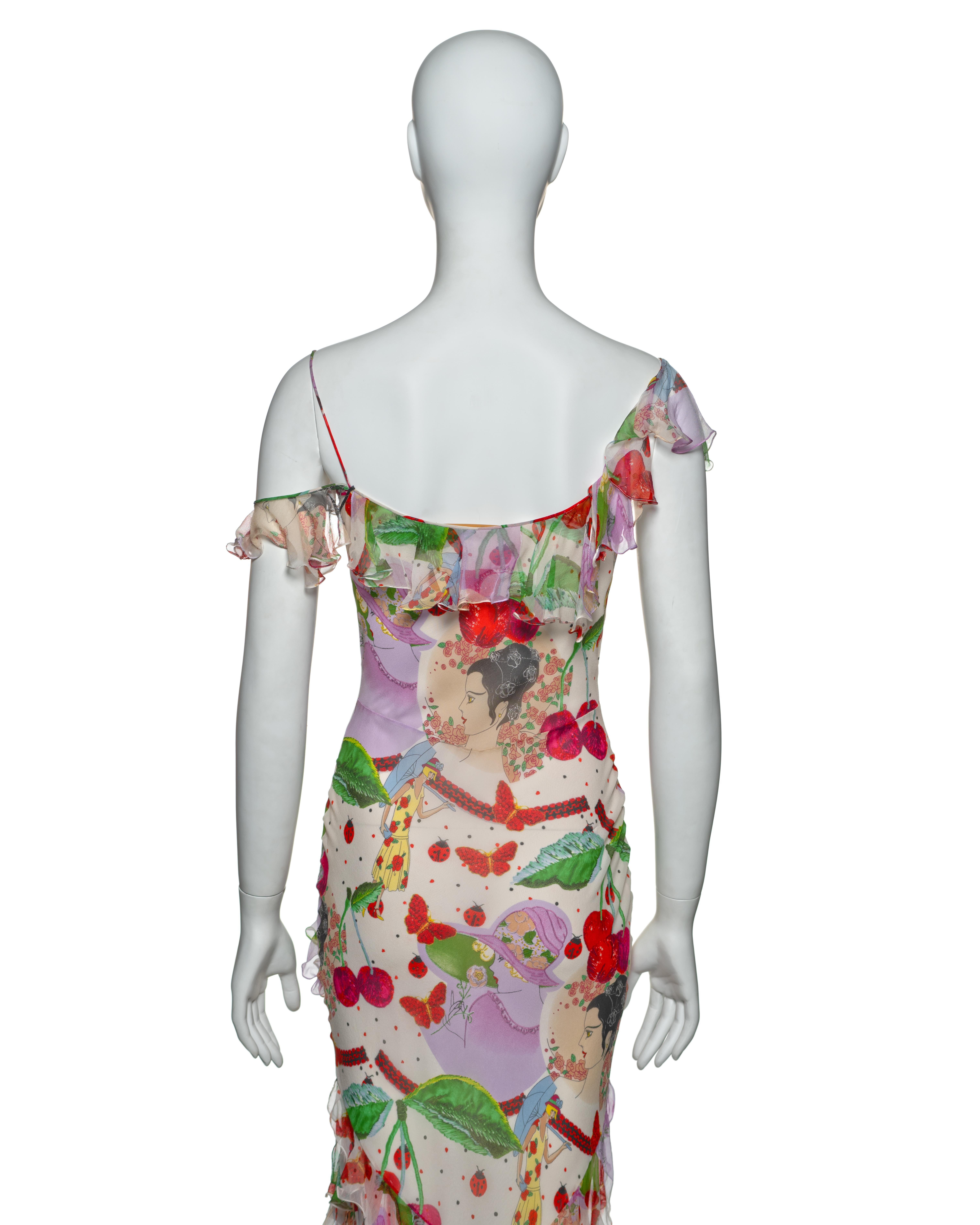 John Galliano Bias Cut Chiffon Dress with Novelty Print and Ruffles, SS 2005 4