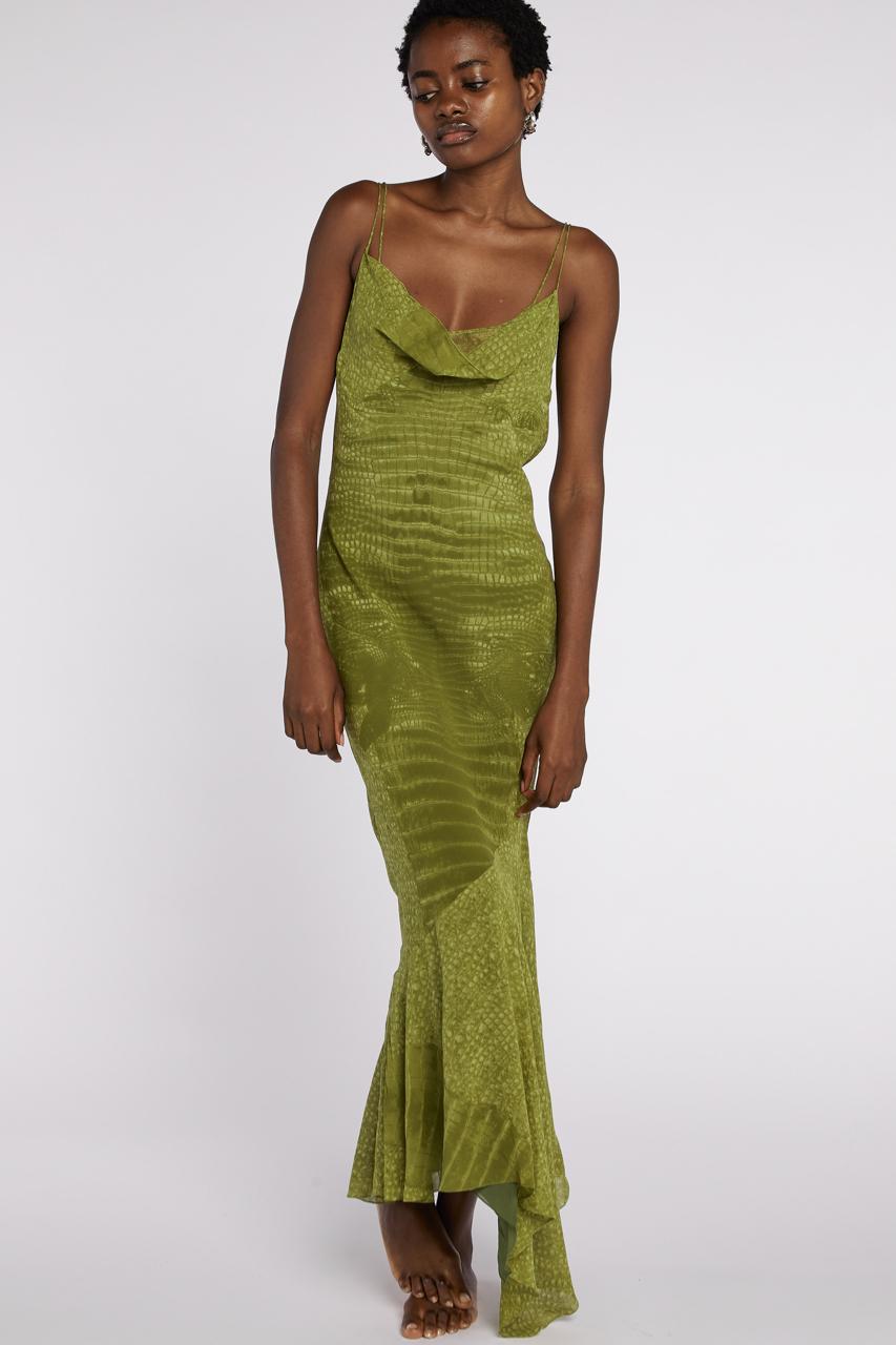 Women's John Galliano Bias Cut Chiffon Snake Print Slip Dress A/W 2000 For Sale
