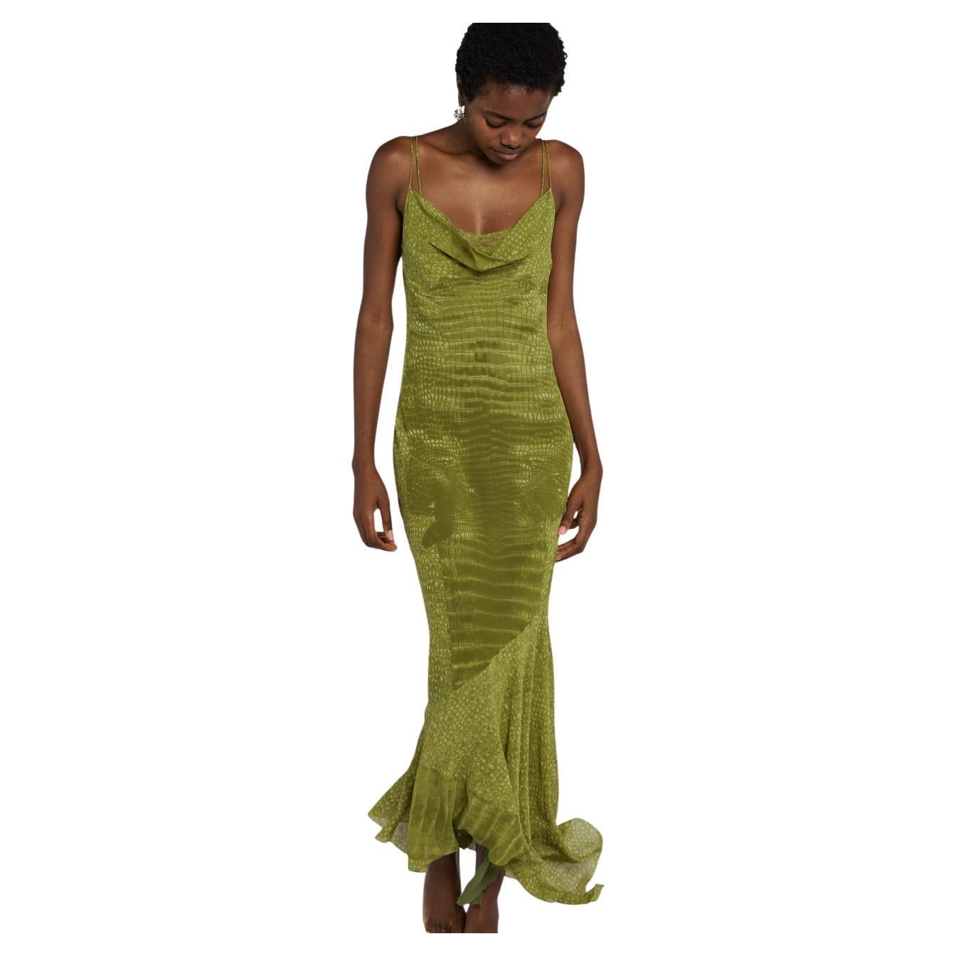 John Galliano Bias Cut Chiffon Snake Print Slip Dress A/W 2000 For Sale