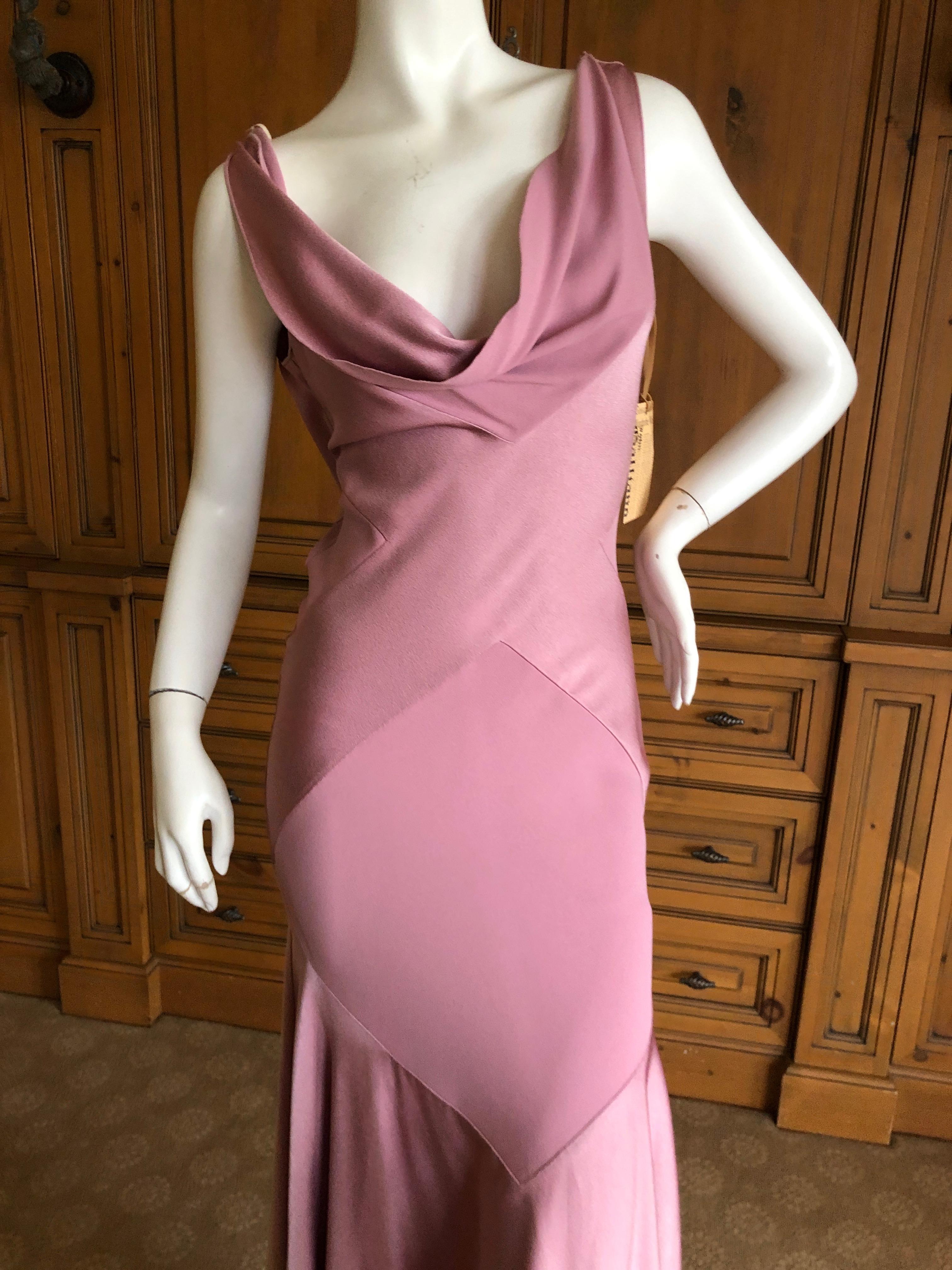John Galliano Bias Cut Pink Diamond Pattern Cowl Draped Vintage Dress New w Tags In New Condition For Sale In Cloverdale, CA
