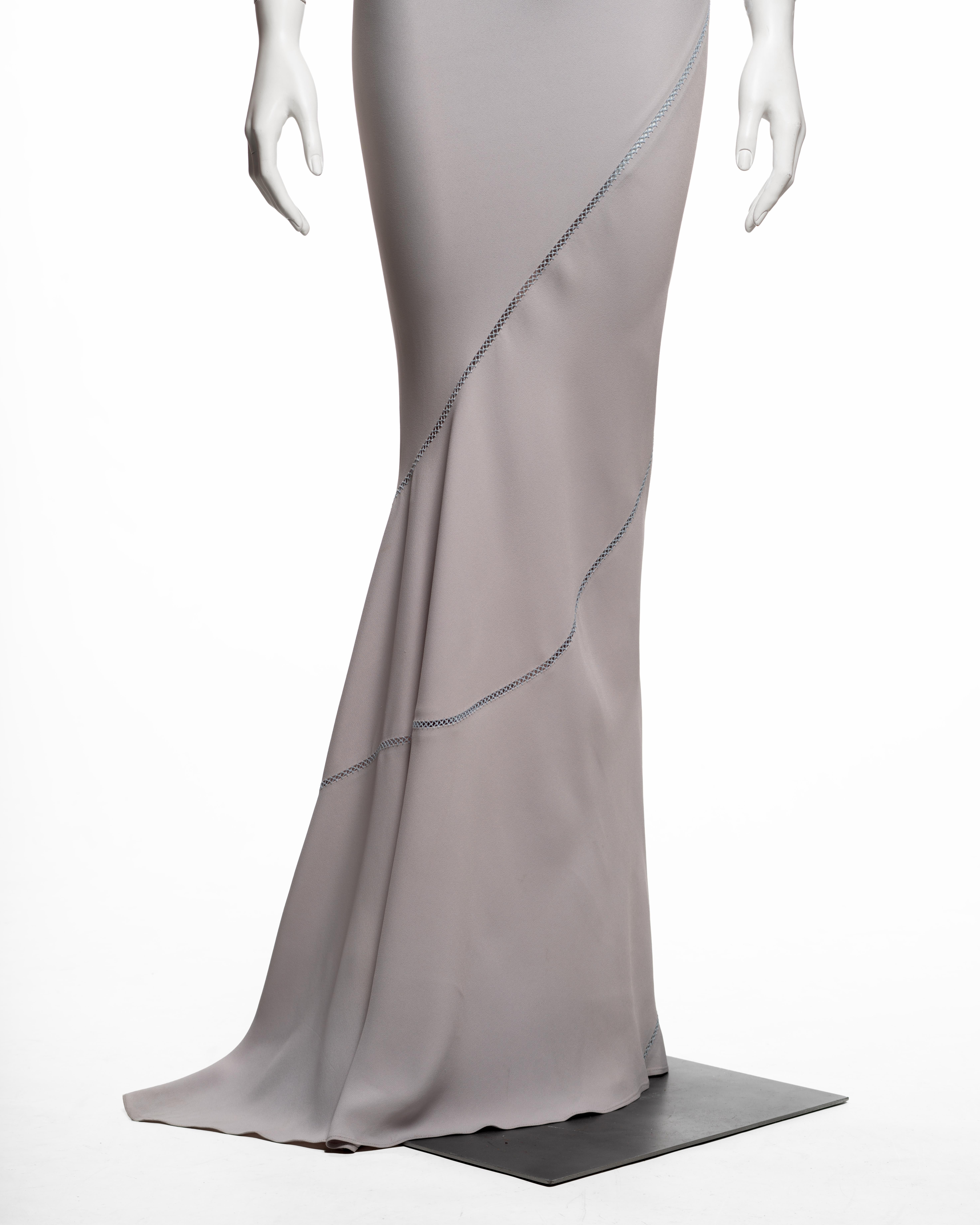 John Galliano Bias-Cut Satin-Backed Crepe Slip Dress with Spiral Seam, SS 1994 Gris en venta