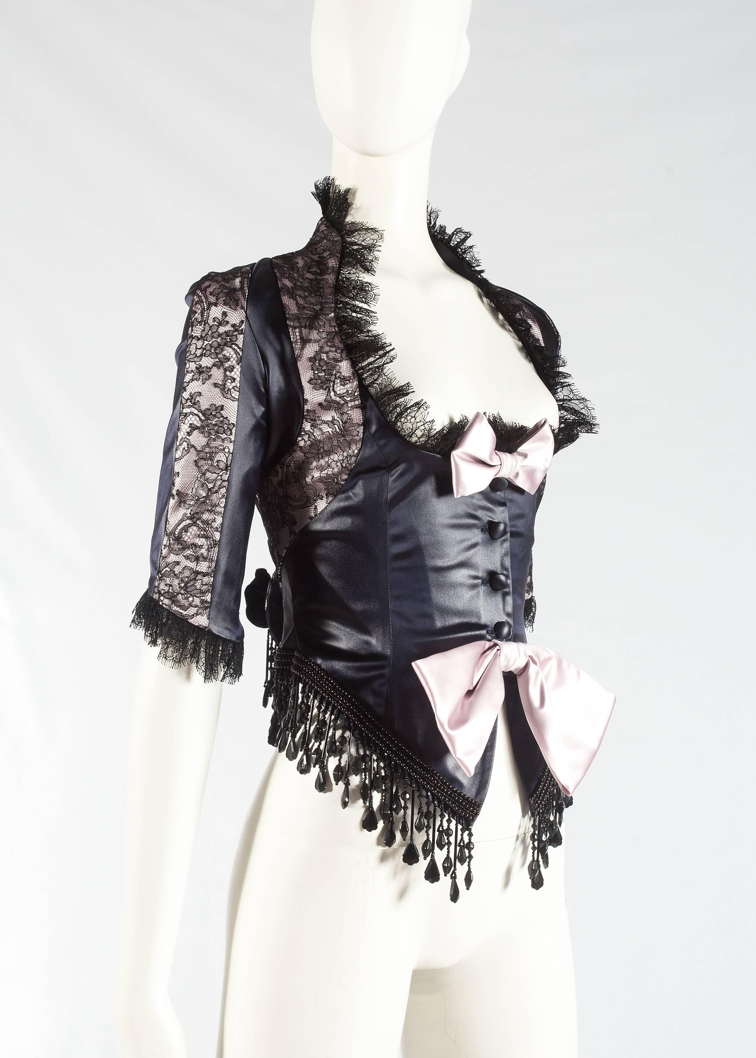 Women's John Galliano black acetate and lace fringed evening jacket, ss 1994