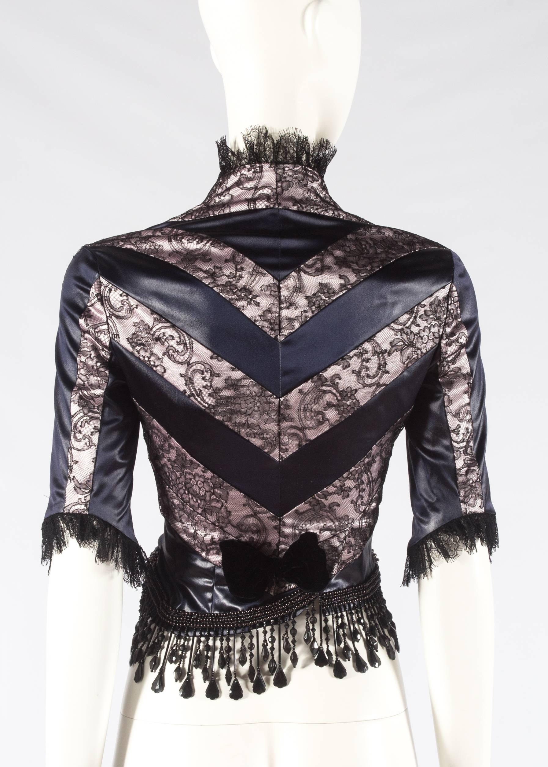 John Galliano black acetate and lace fringed evening jacket, ss 1994 1