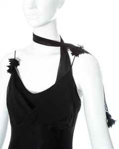John Galliano black acetate evening dress with attached chiffon scarf, ss 2001
