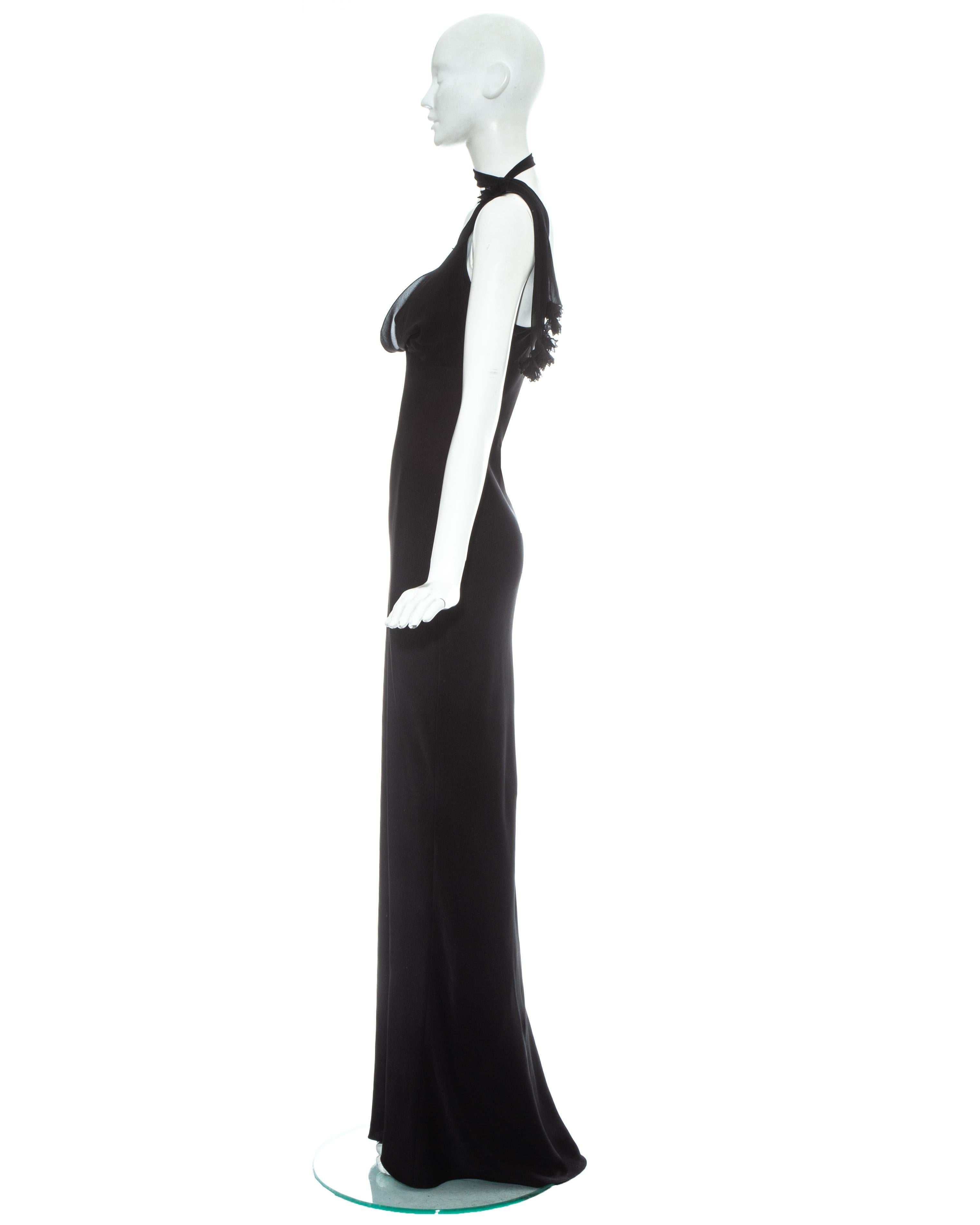 Black John Galliano black acetate evening dress with attached chiffon scarf, ss 2001