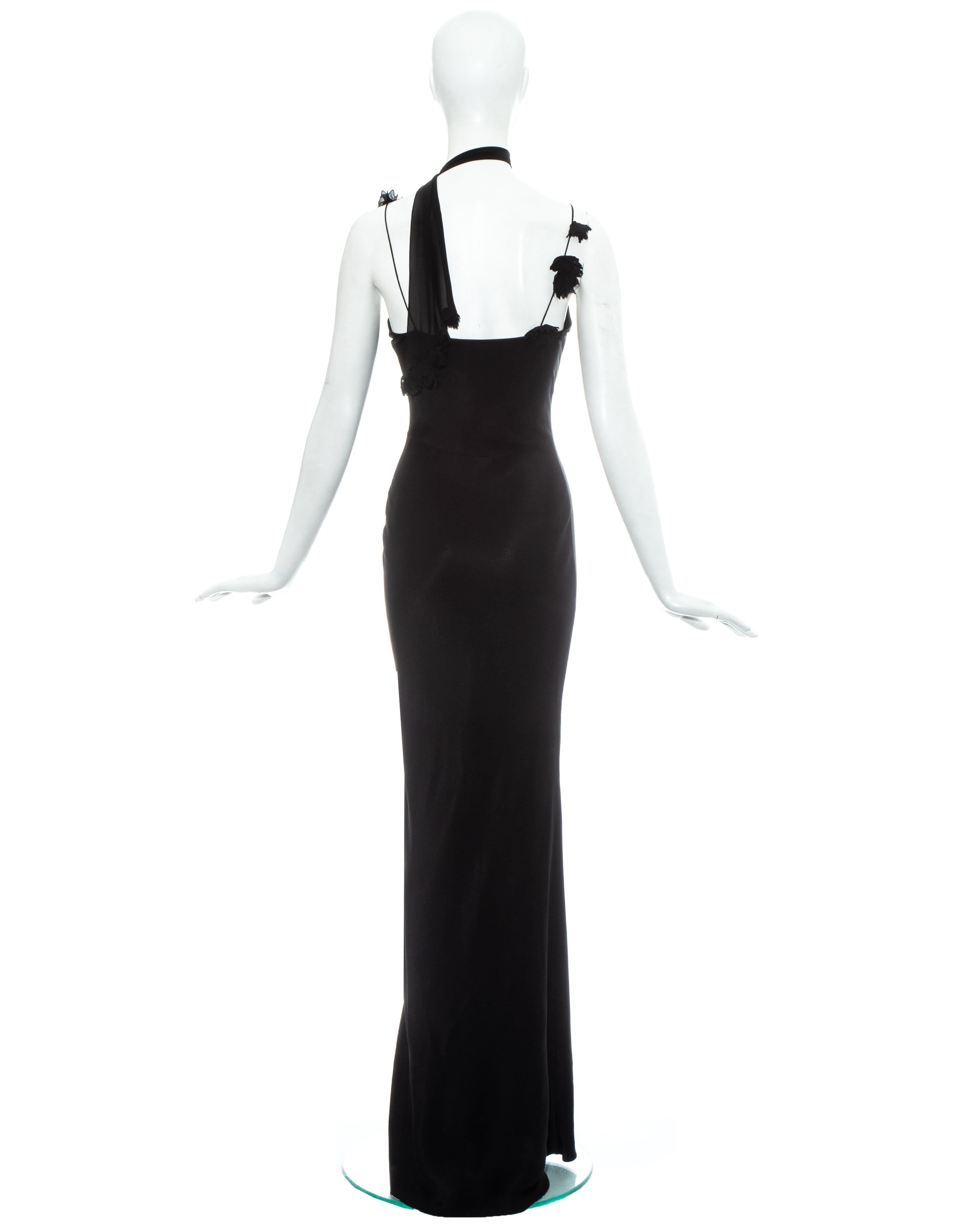 John Galliano black acetate evening dress with attached chiffon scarf, ss 2001 In Good Condition In London, GB