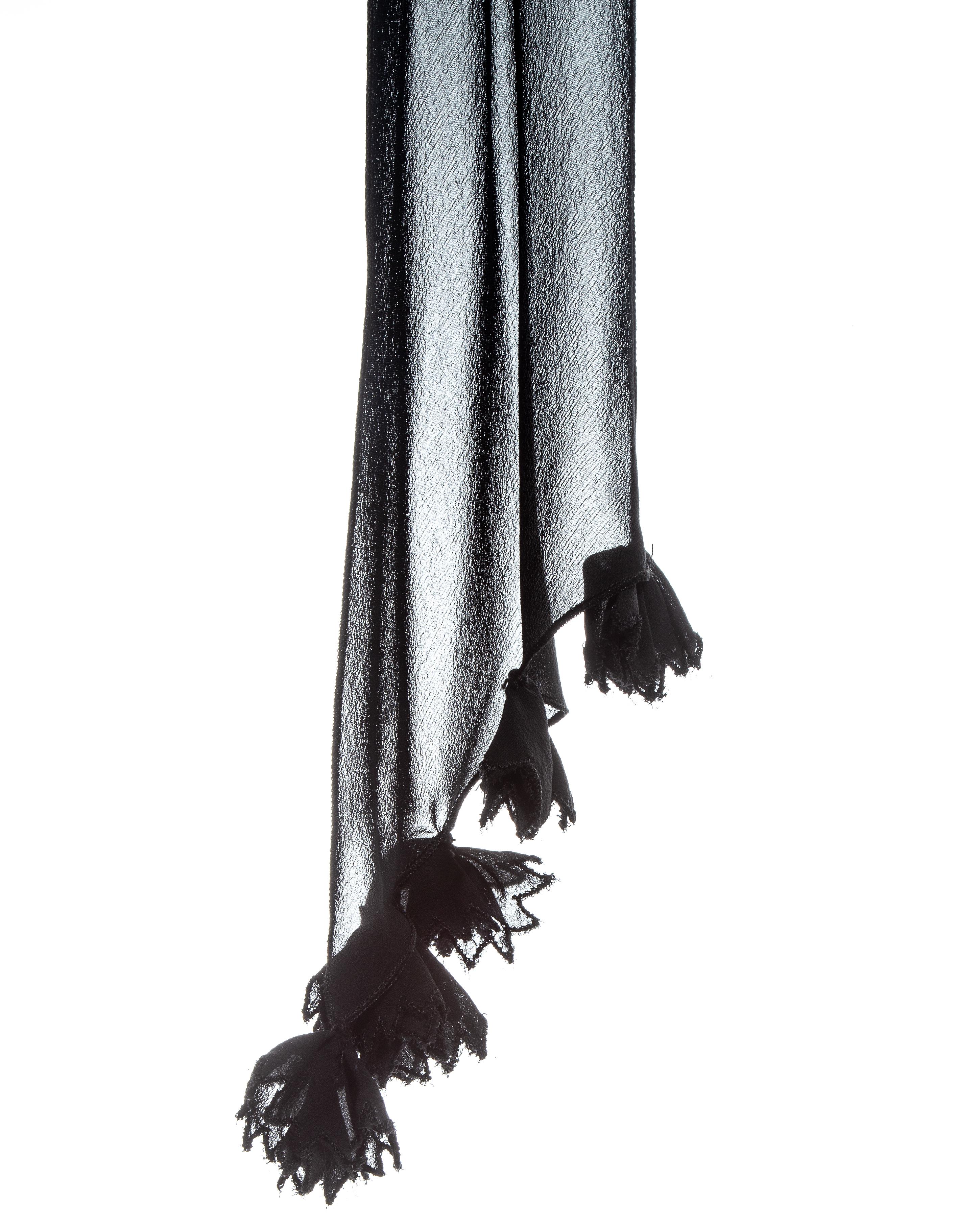 Women's John Galliano black acetate evening dress with attached chiffon scarf, ss 2001