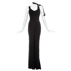 Vintage John Galliano black acetate evening dress with attached chiffon scarf, ss 2001
