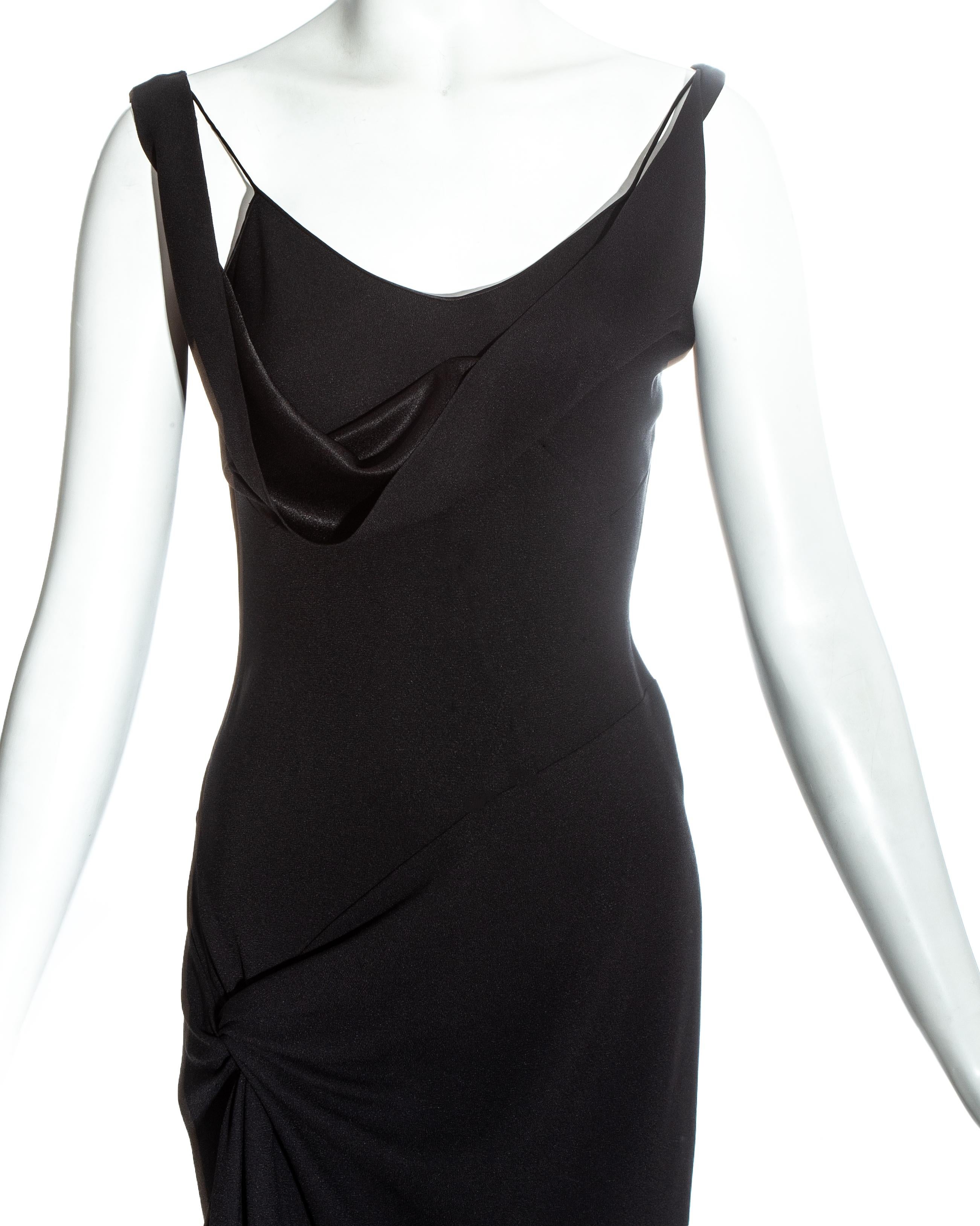 Black John Galliano black acetate off shoulder draped evening dress, fw 1999