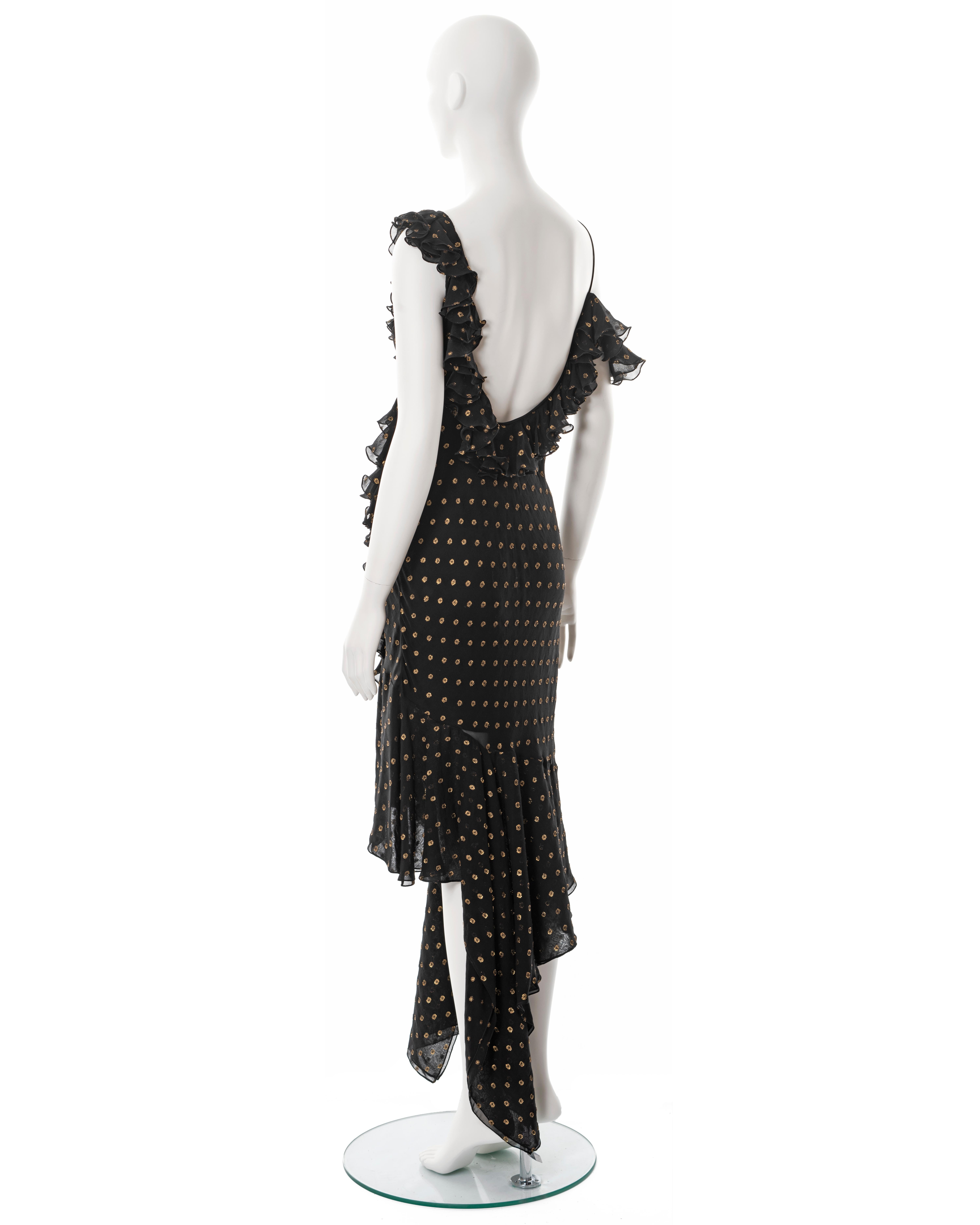 John Galliano black and gold bias cut silk evening dress, ss 2003 7