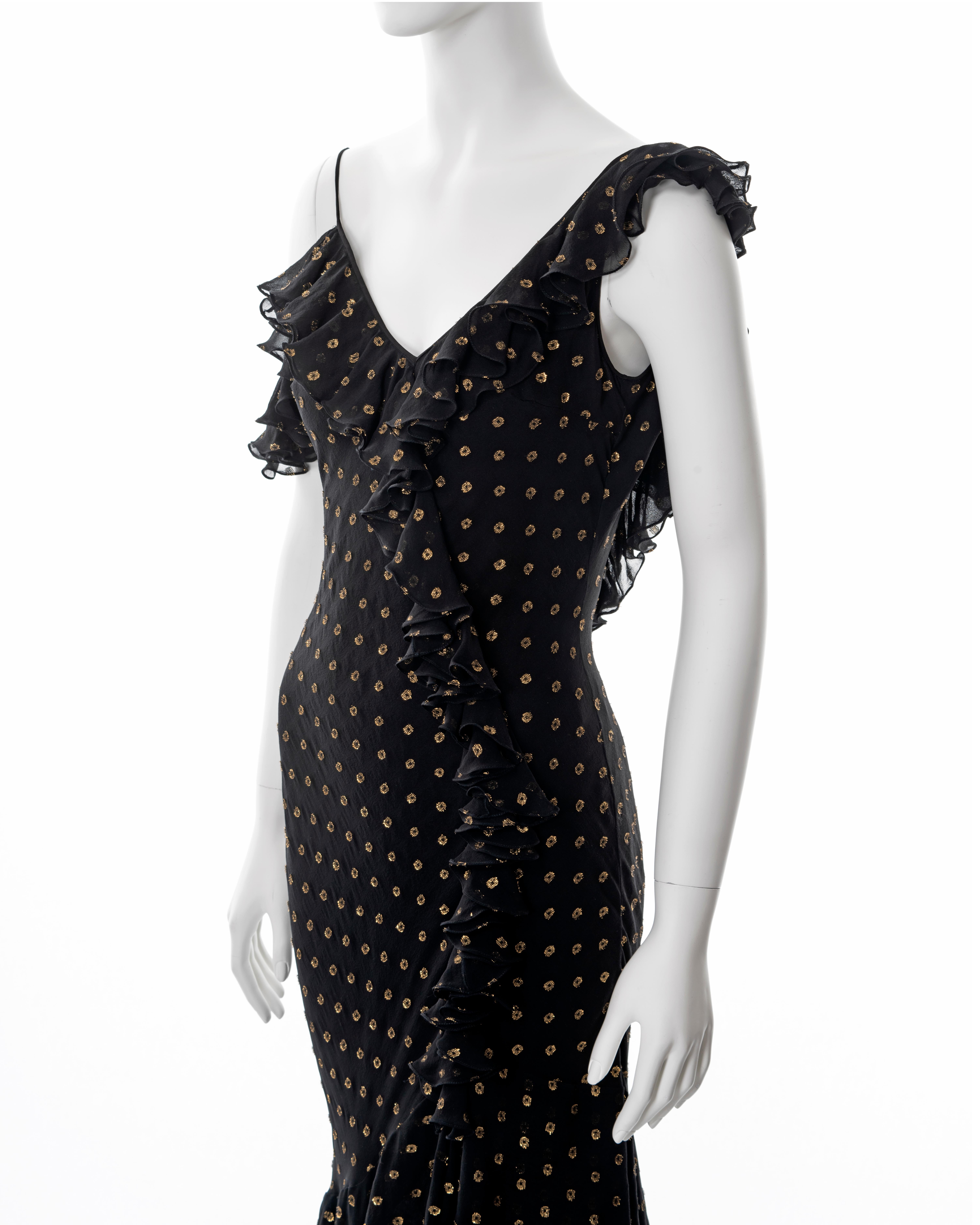 John Galliano black and gold bias cut silk evening dress, ss 2003 9