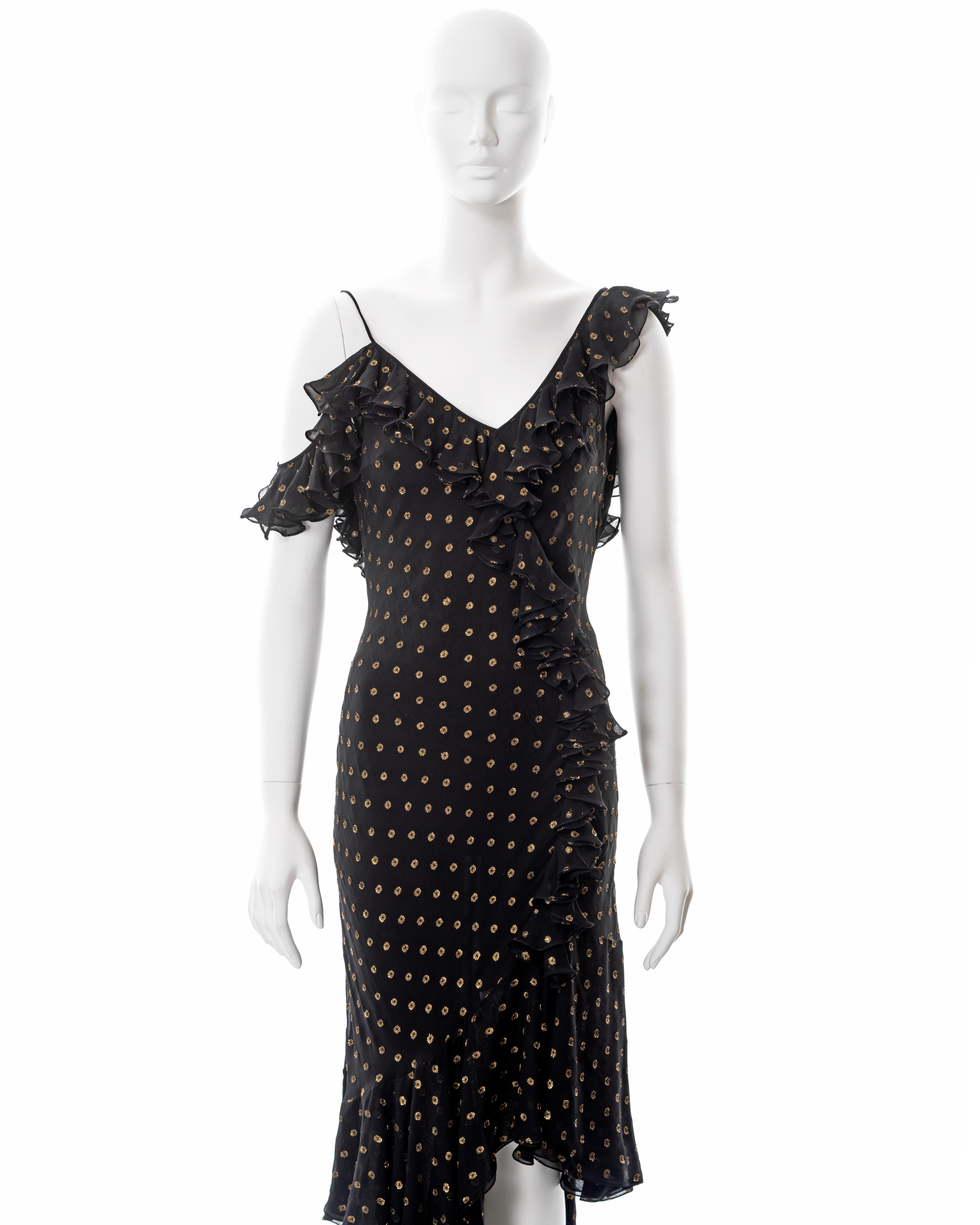 John Galliano black and gold bias cut silk evening dress, ss 2003 In Excellent Condition In London, GB