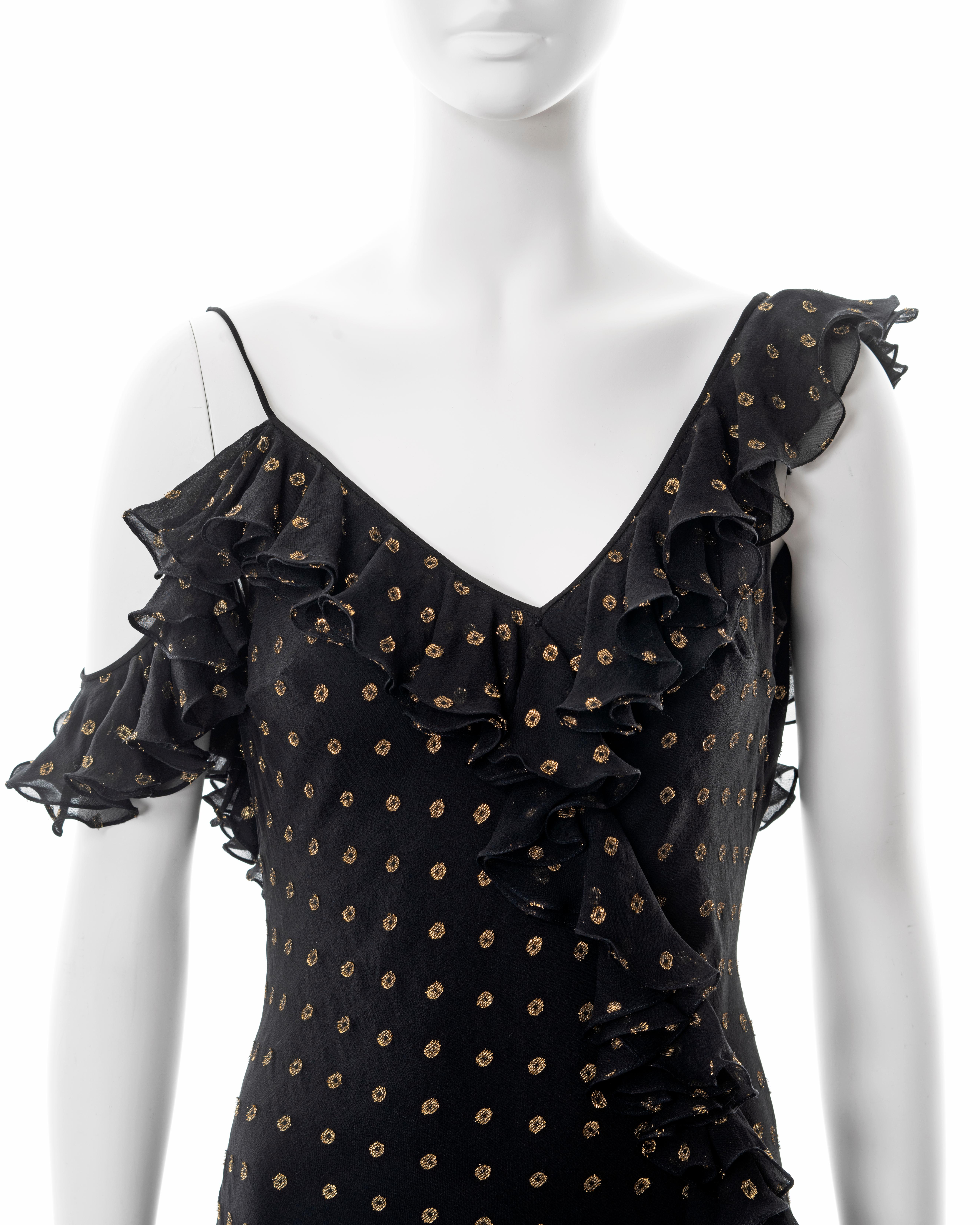 Women's John Galliano black and gold bias cut silk evening dress, ss 2003