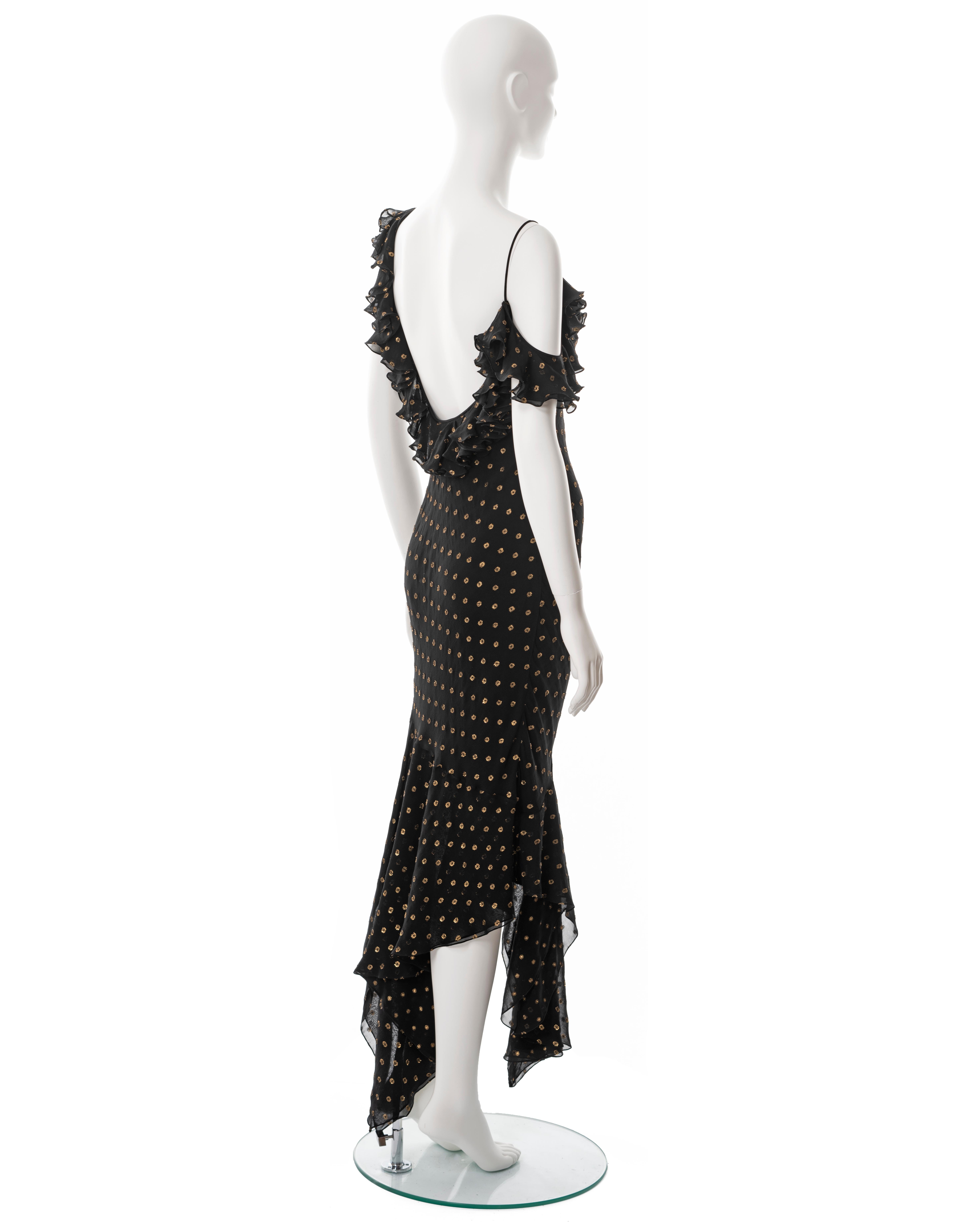 John Galliano black and gold bias cut silk evening dress, ss 2003 3