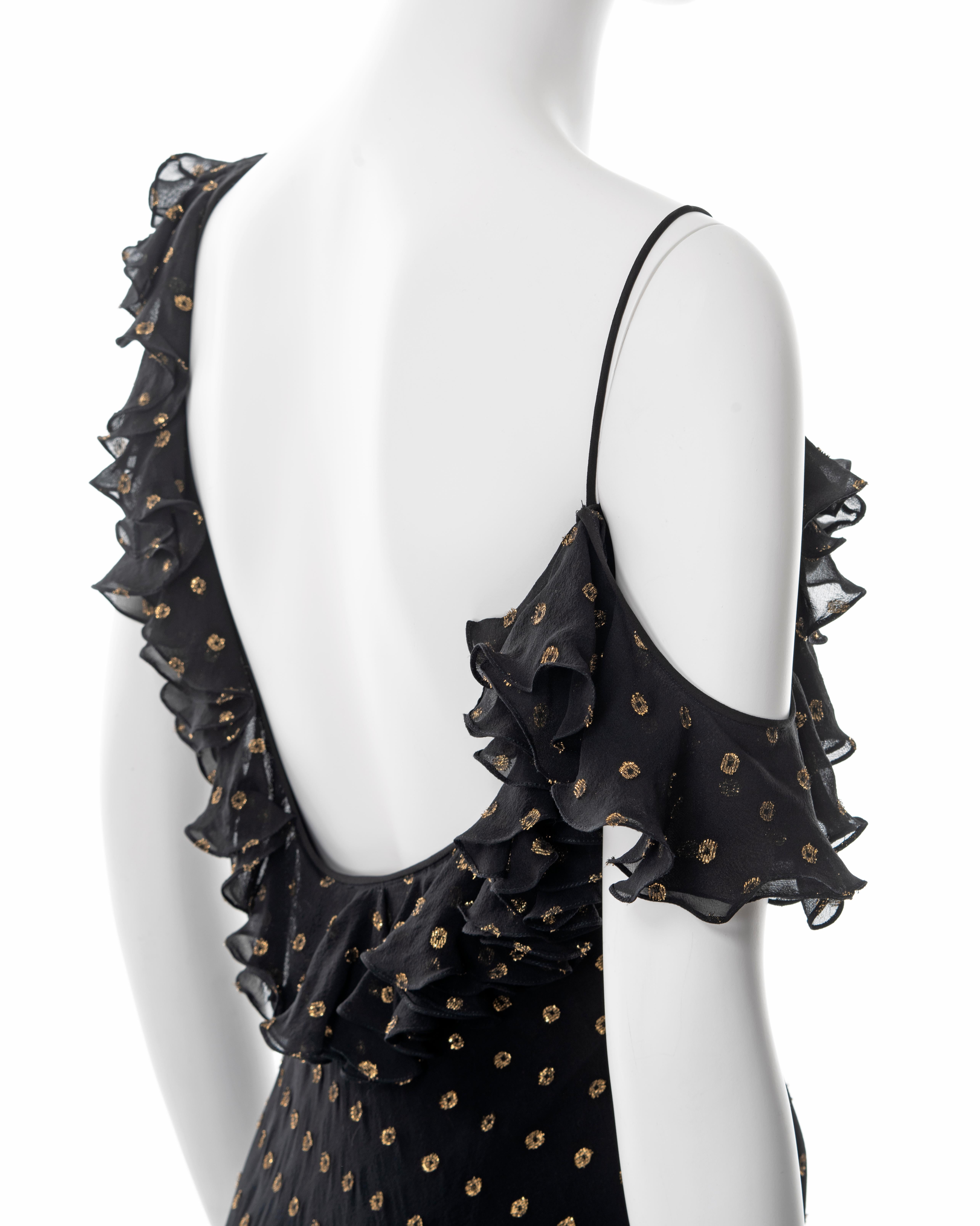 John Galliano black and gold bias cut silk evening dress, ss 2003 4