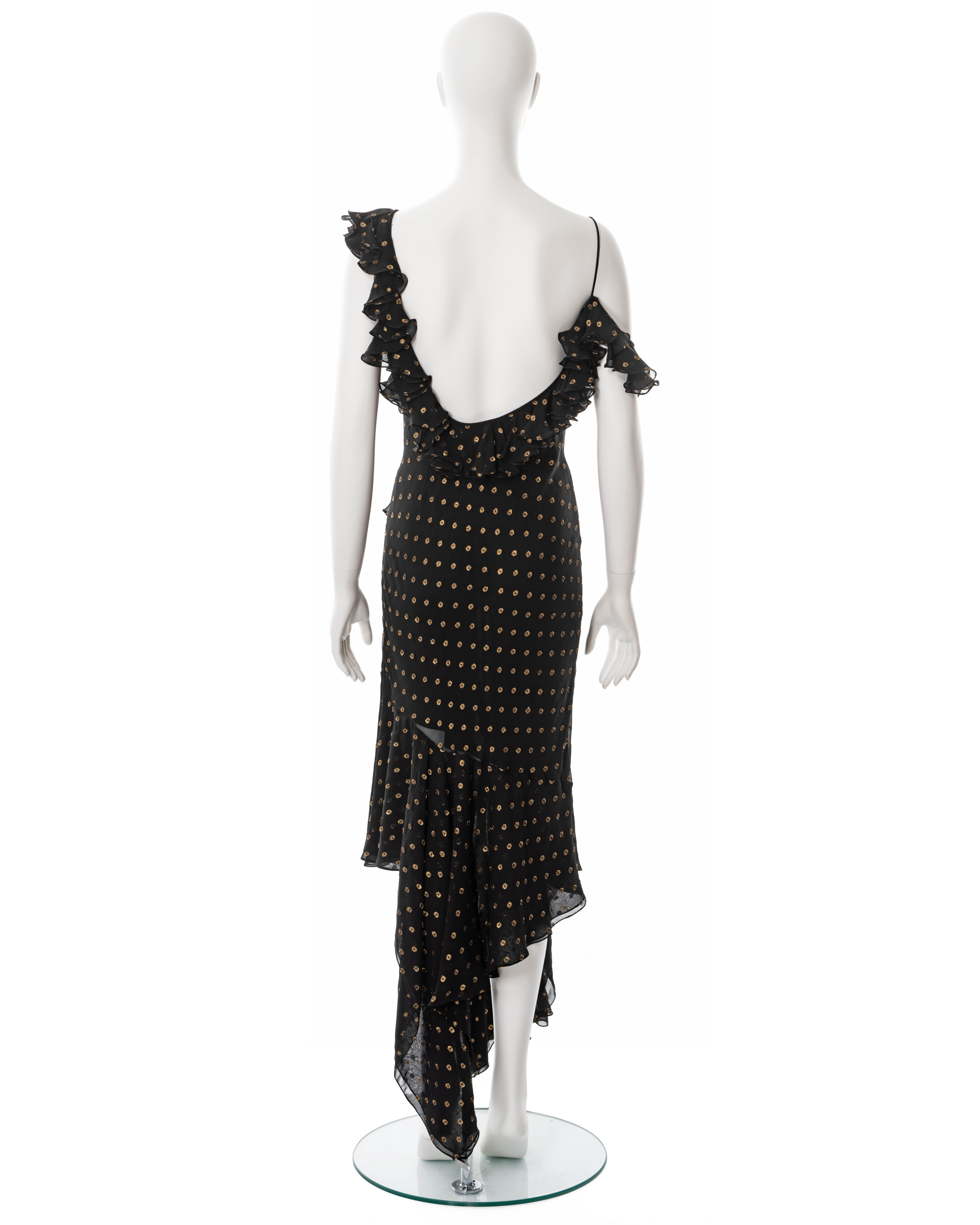 John Galliano black and gold bias cut silk evening dress, ss 2003 5