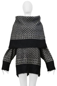 John Galliano Black And Gray Chevron Mohair Sweater With Oversized Neck 1999