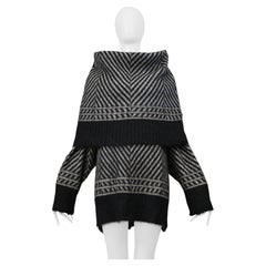 John Galliano Black And Gray Chevron Mohair Sweater With Oversized Neck 1999