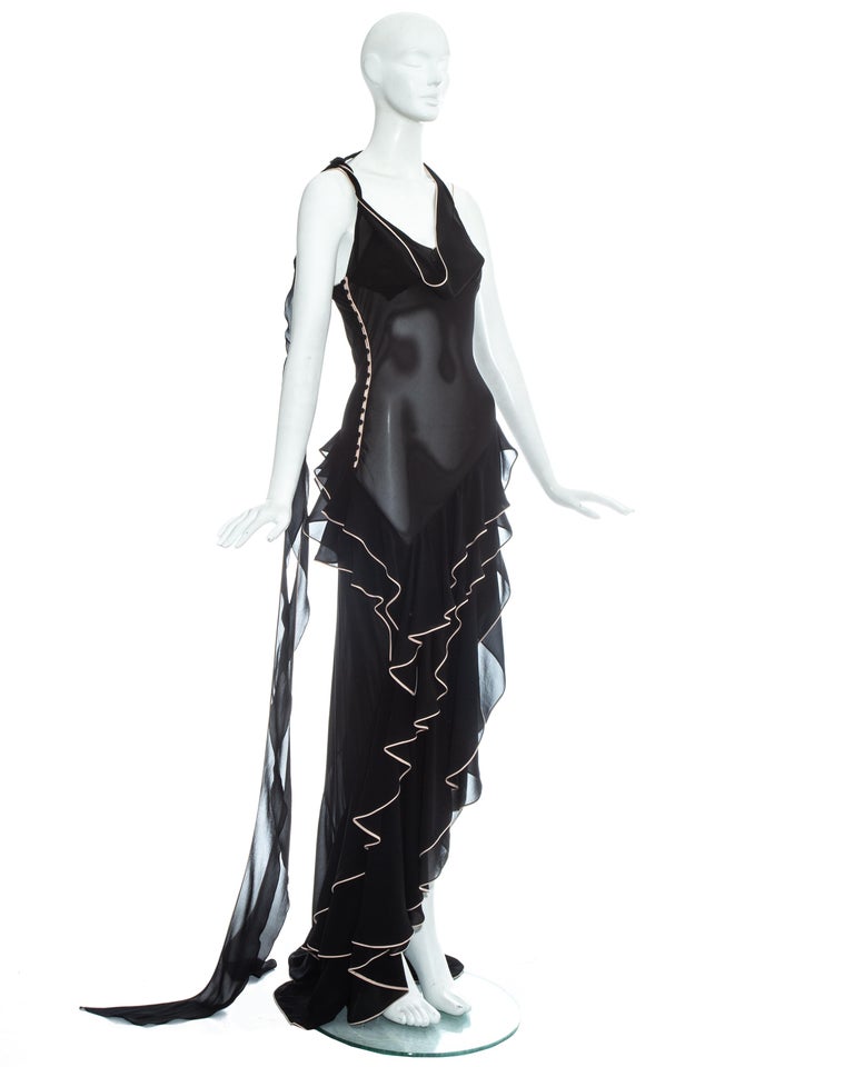 John Galliano black and pink chiffon ruffled evening dress, ss 1995 For ...