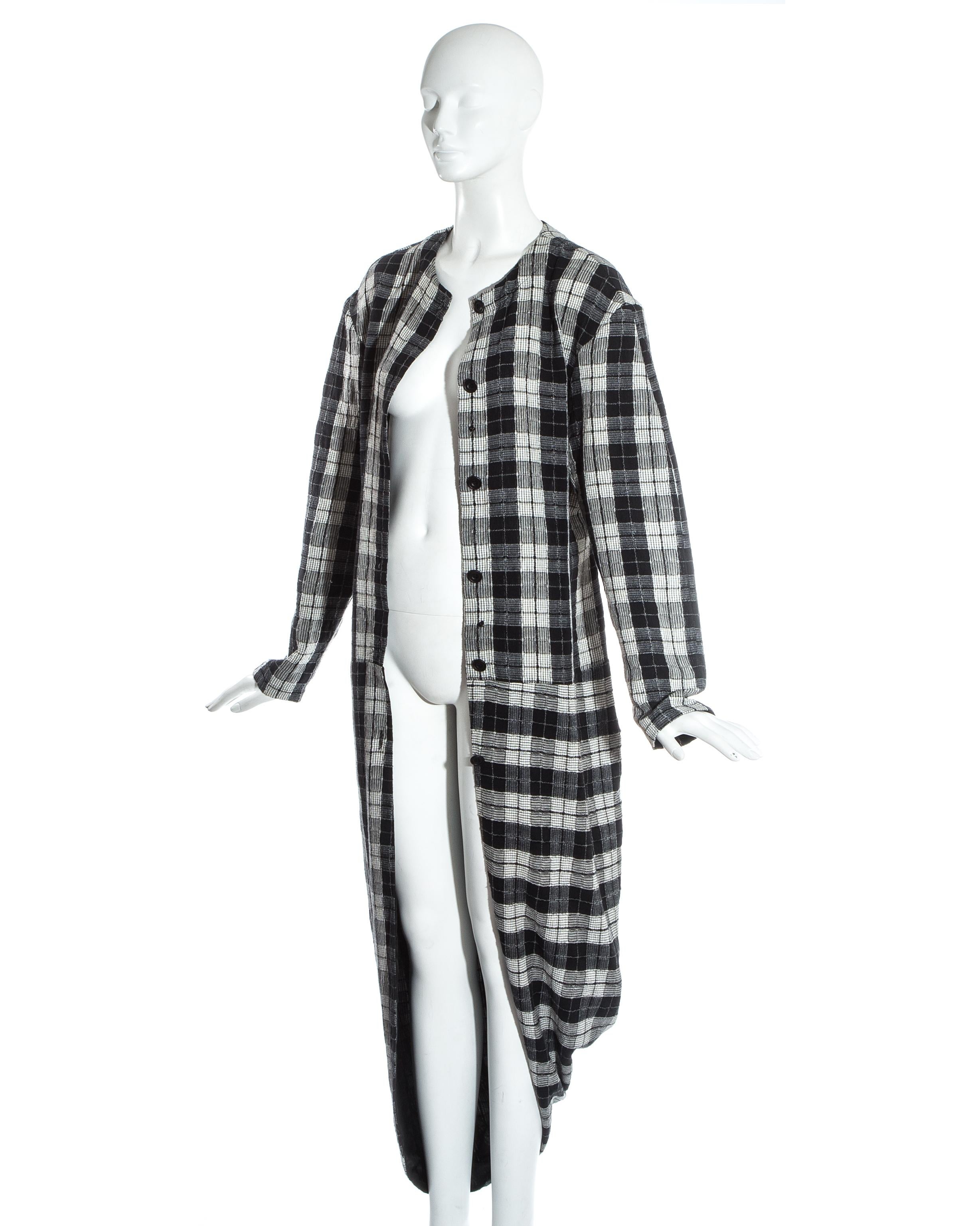 John Galliano black and white plaid cotton draped bustled shirt dress, fw 1987 For Sale 4