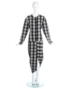 John Galliano black and white plaid cotton draped bustled shirt dress, fw 1987