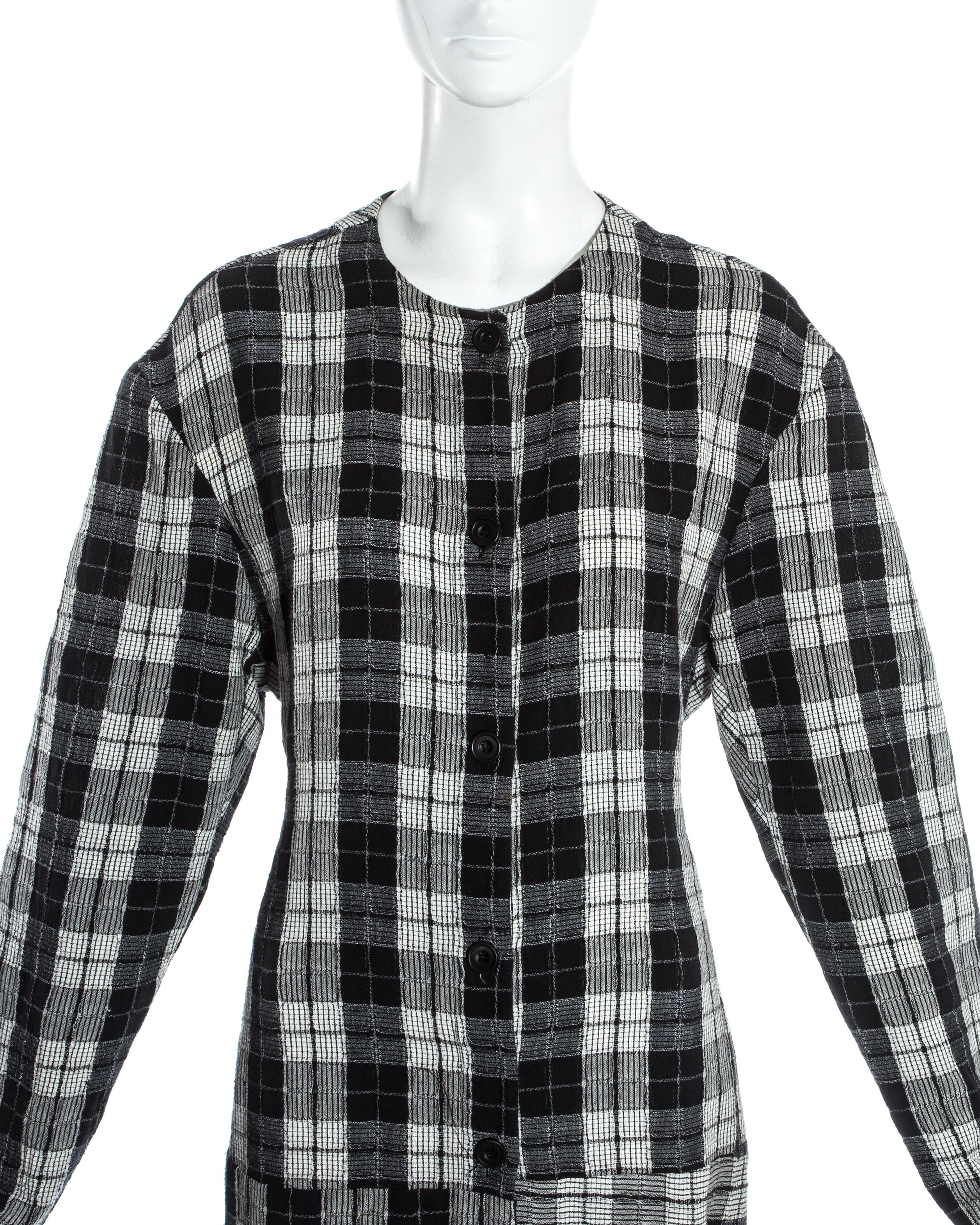 Gray John Galliano black and white plaid cotton draped bustled shirt dress, fw 1987 For Sale