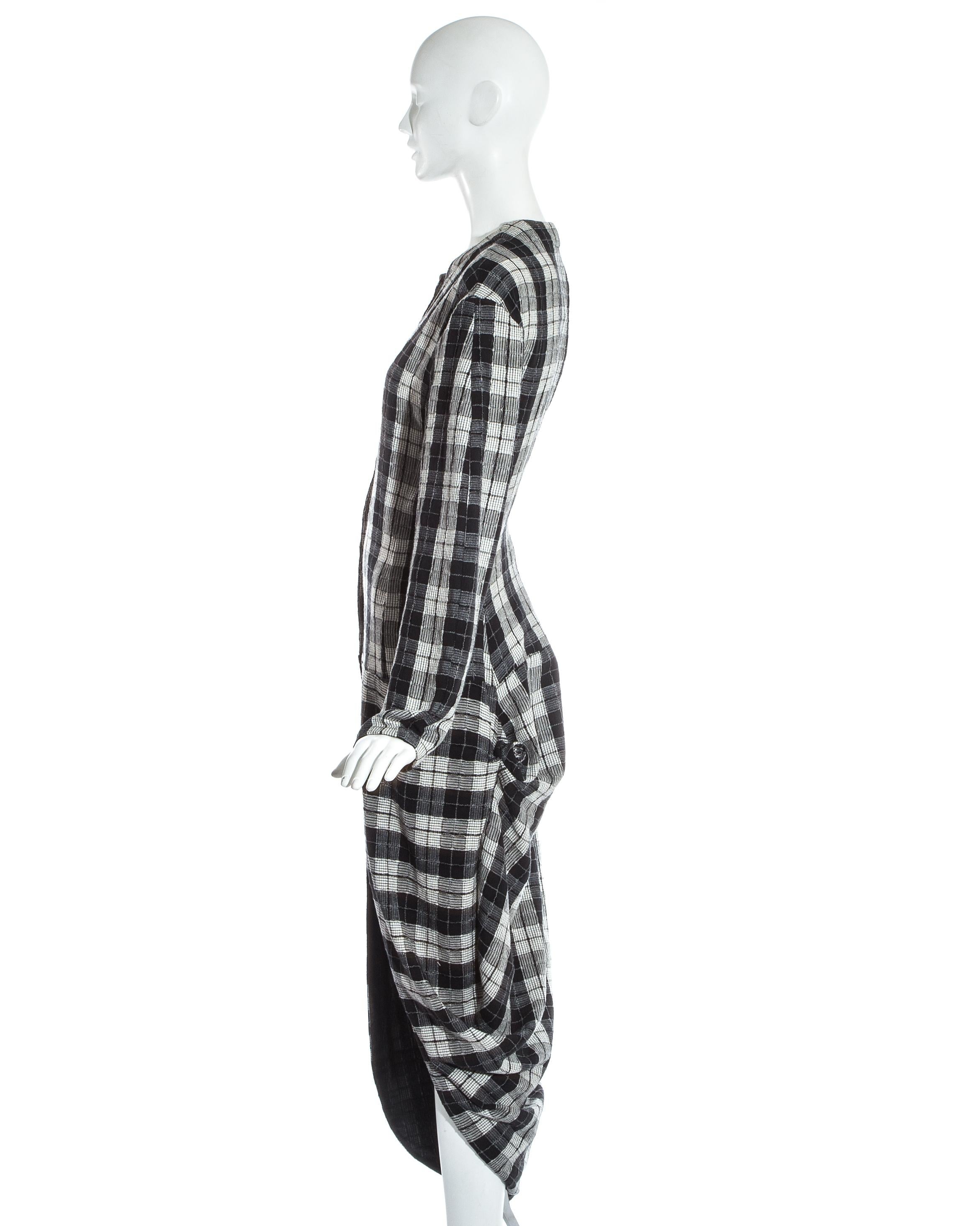 Women's John Galliano black and white plaid cotton draped bustled shirt dress, fw 1987 For Sale