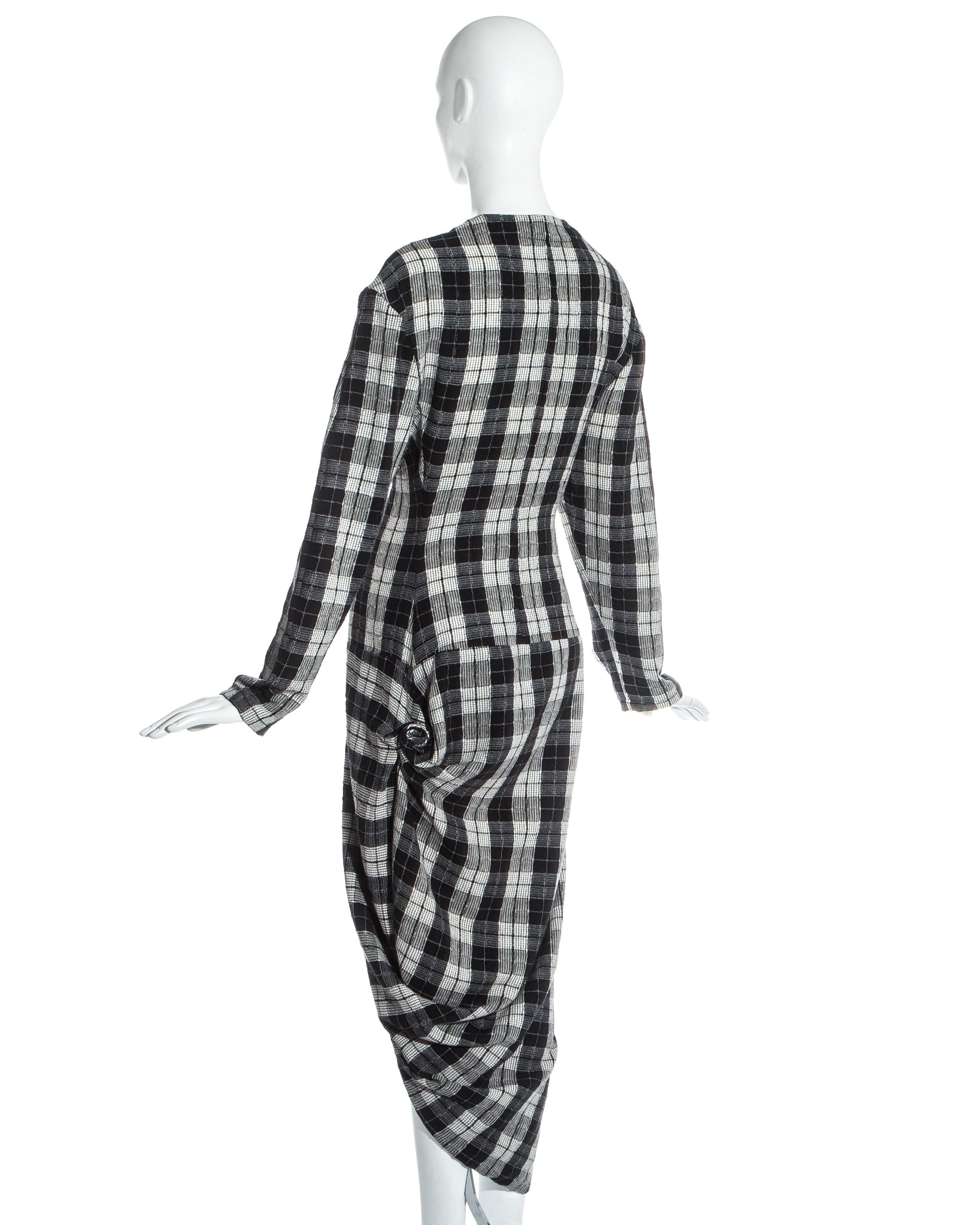 John Galliano black and white plaid cotton draped bustled shirt dress, fw 1987 For Sale 1