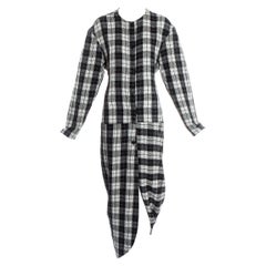 John Galliano black and white plaid cotton draped bustled shirt dress, fw 1987