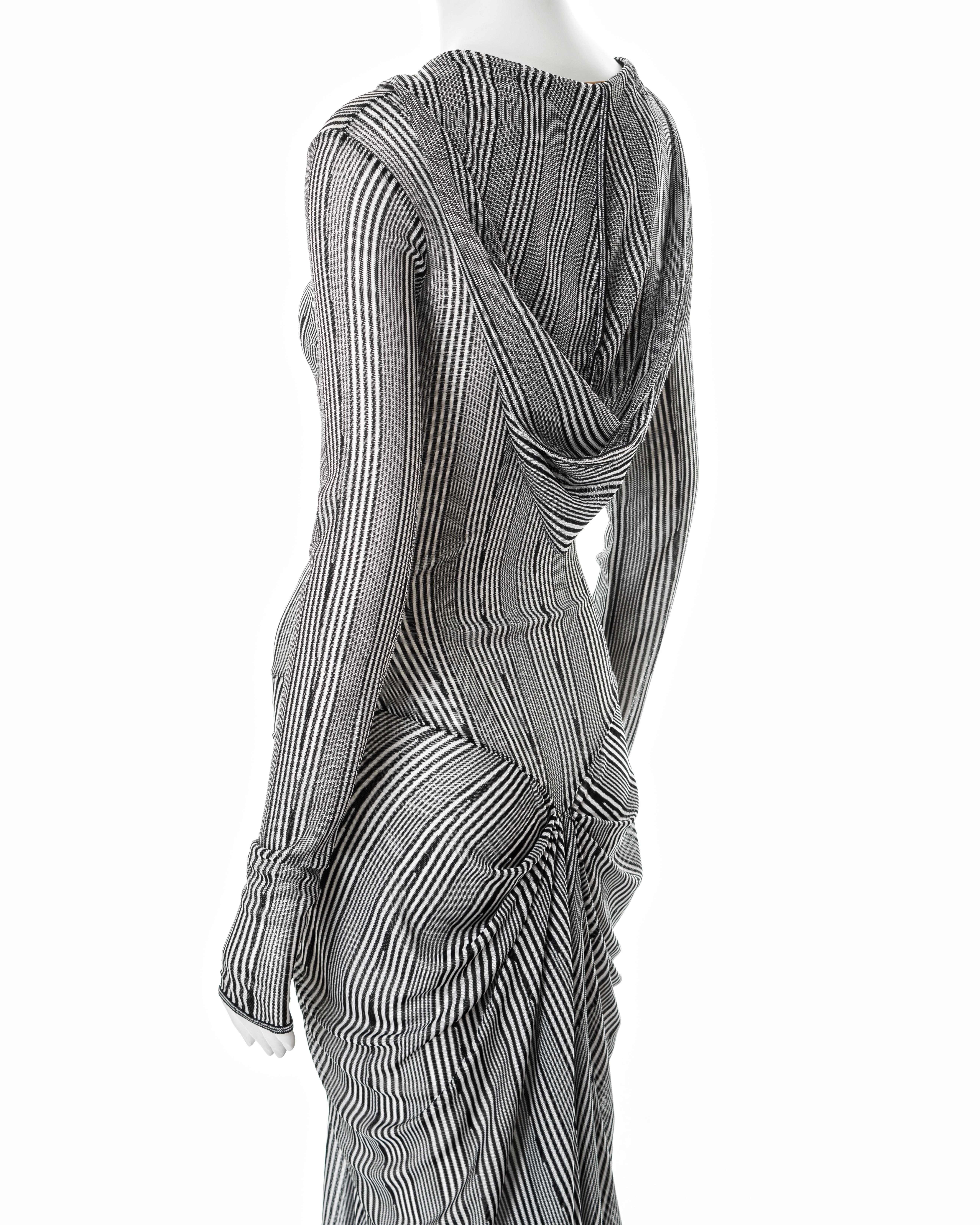 John Galliano black and white striped viscose knit hooded dress, ss 2002 For Sale 6