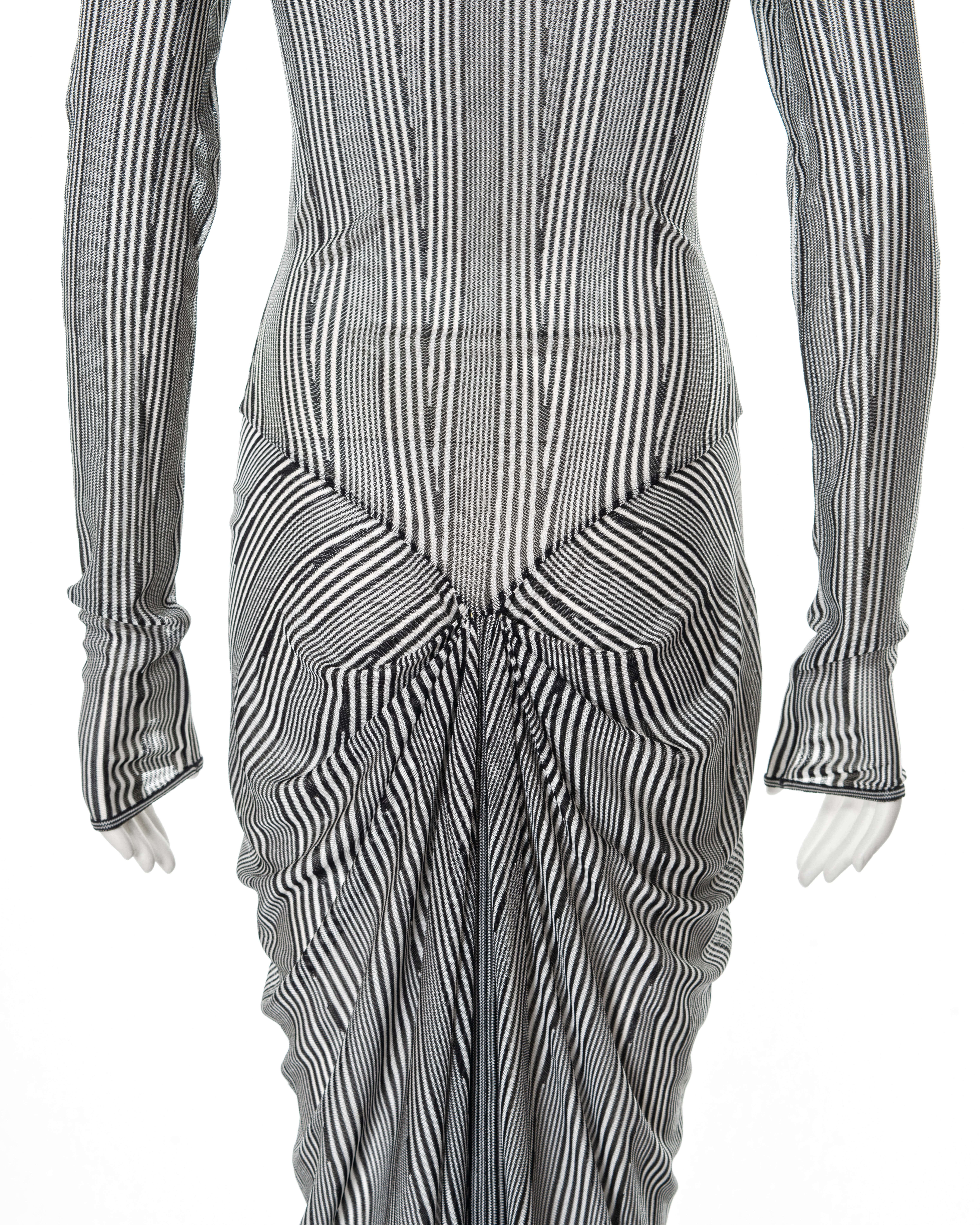 John Galliano black and white striped viscose knit hooded dress, ss 2002 For Sale 4