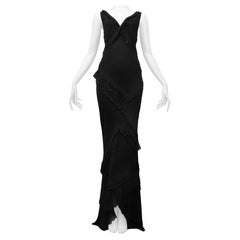 John Galliano Black Beaded Evening Gown With Exposed Back And Ruffles