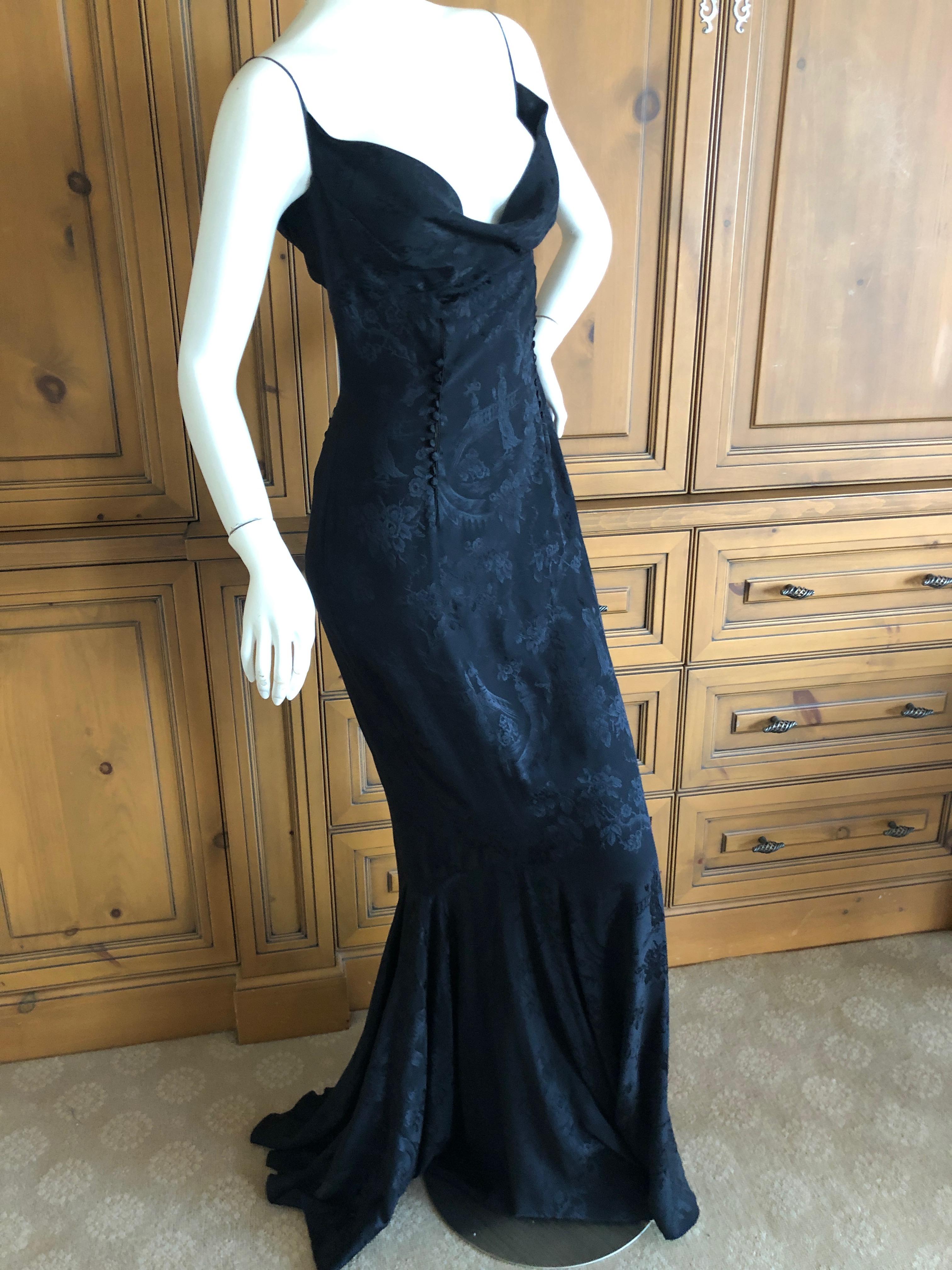John Galliano Black Bias Cut Chinoiserie Toile de Joi Late 1990s Evening Dress  In Excellent Condition For Sale In Cloverdale, CA