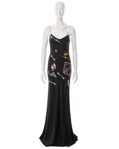 John Galliano black bias-cut embroidered crepe evening dress, fw 2004