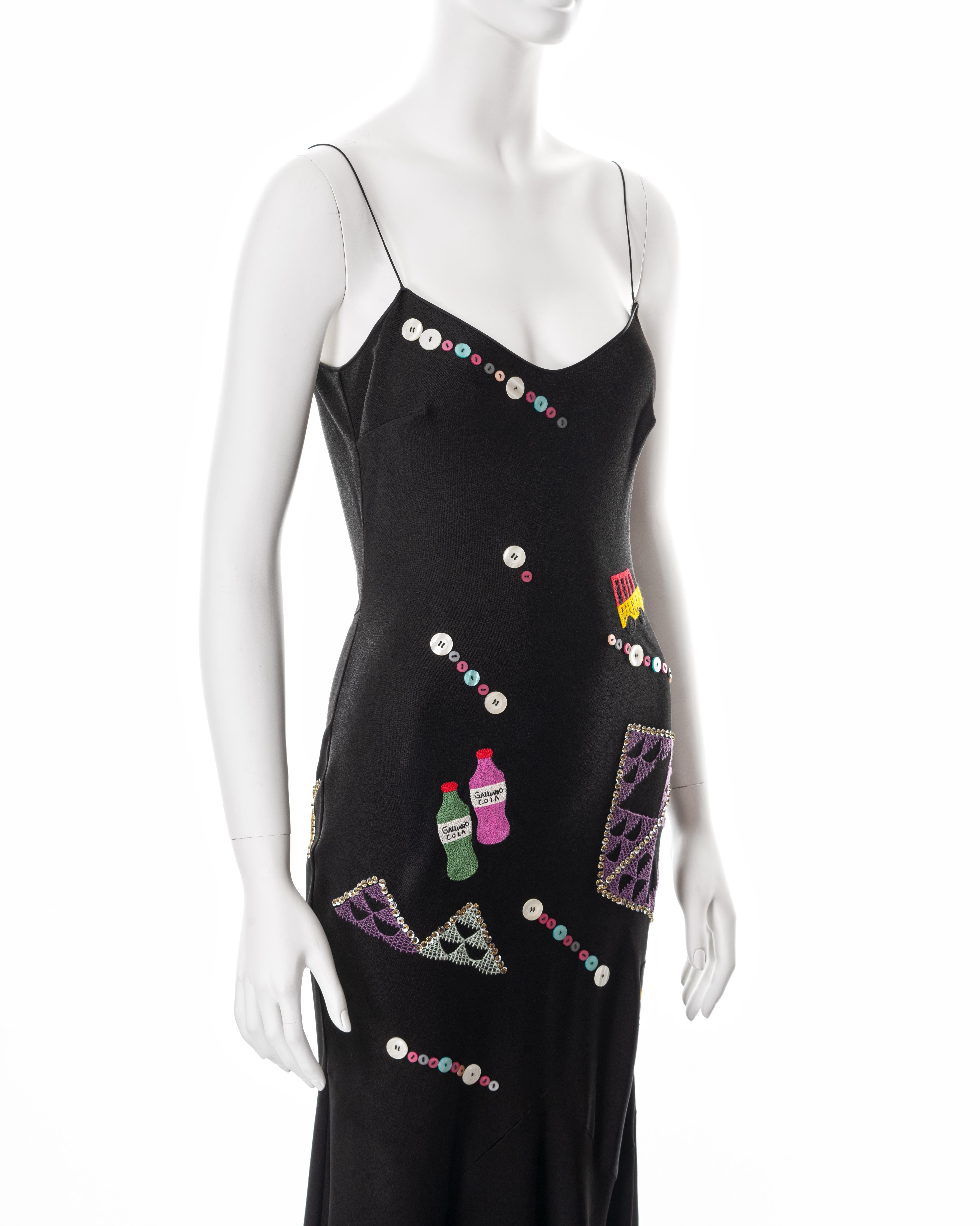 John Galliano black bias-cut embroidered crepe evening dress, fw 2004 For Sale 2
