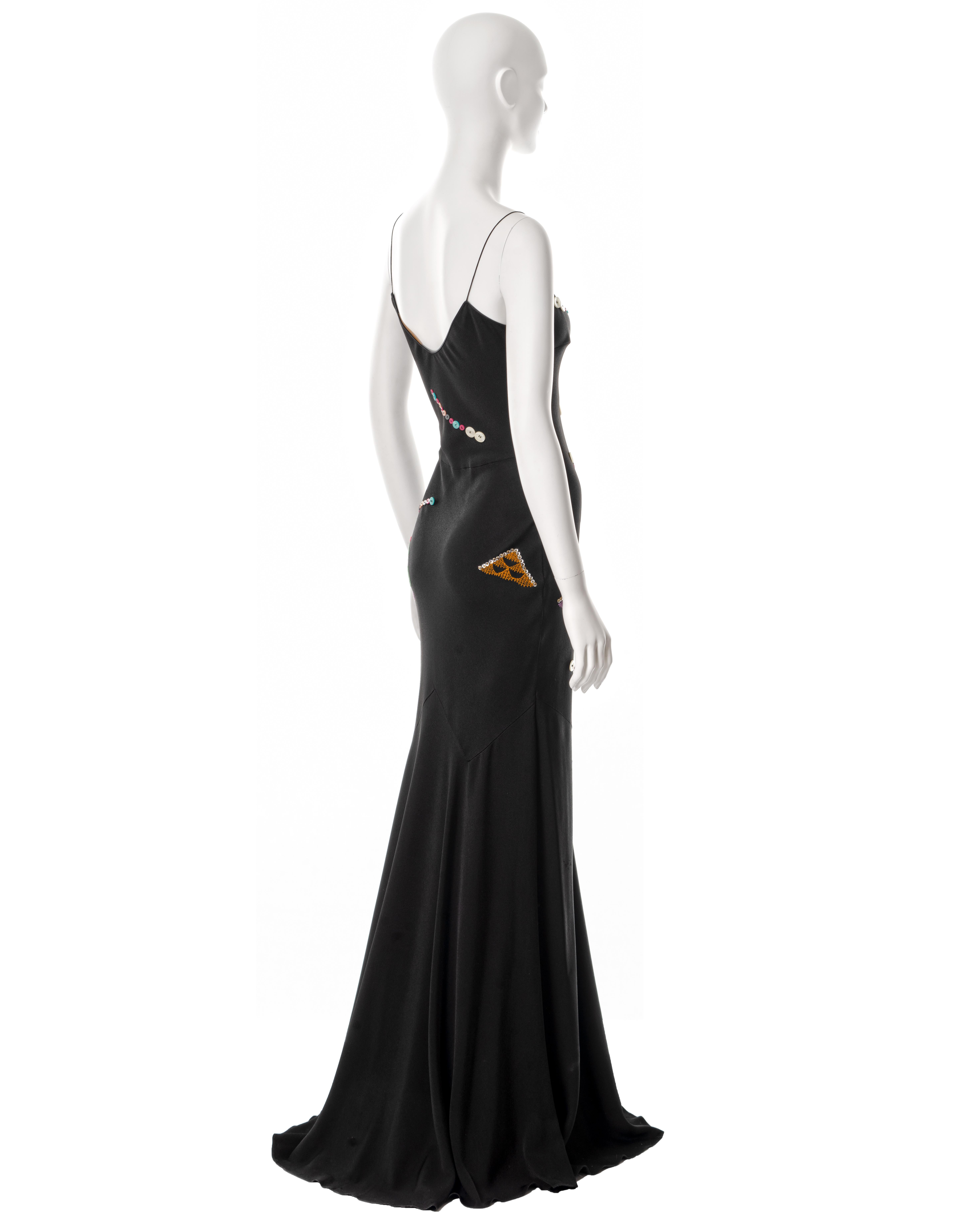 John Galliano black bias-cut embroidered crepe evening dress, fw 2004 For Sale 3