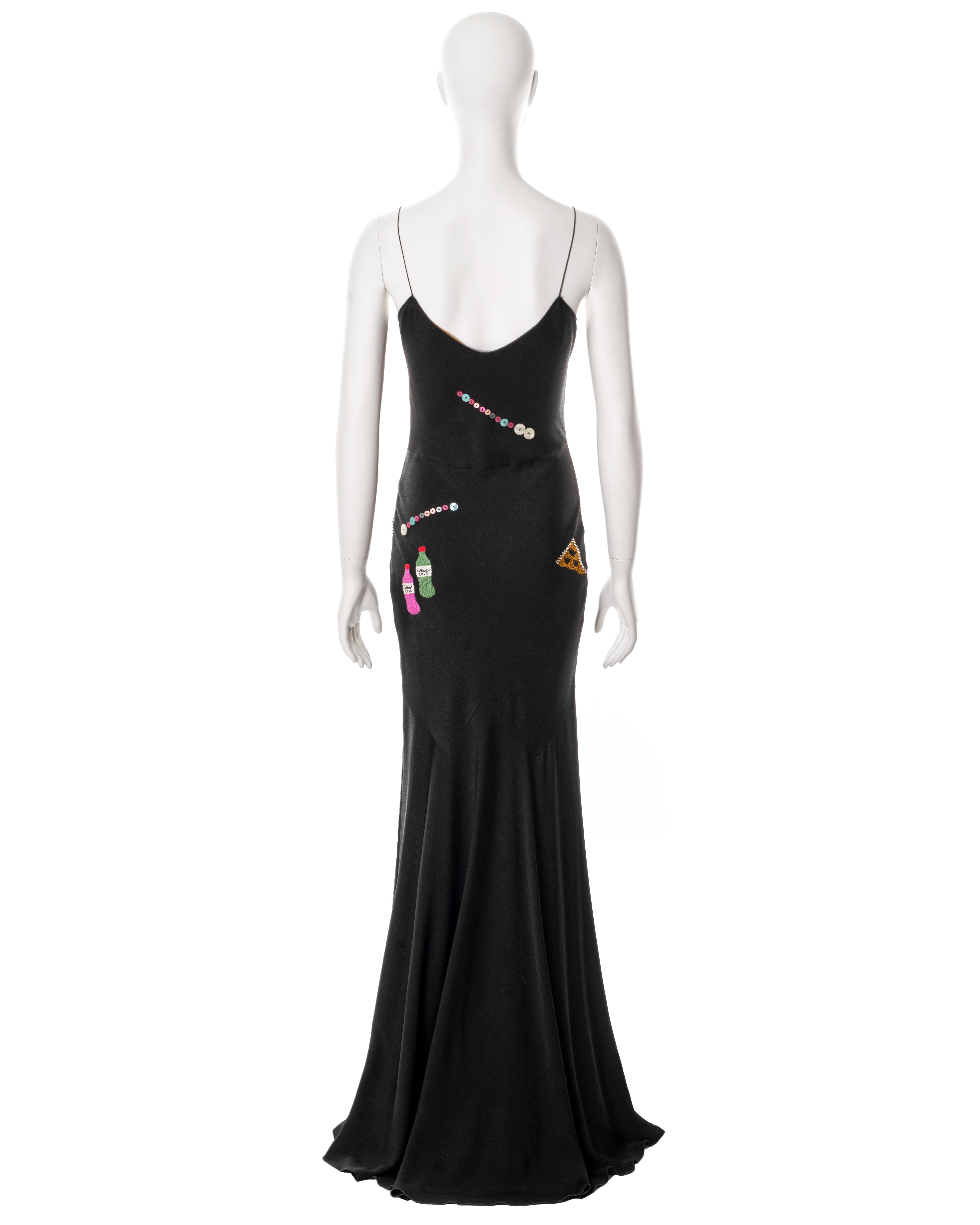 John Galliano black bias-cut embroidered crepe evening dress, fw 2004 For Sale 4
