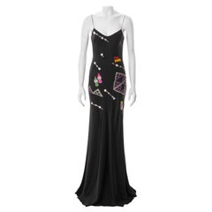 John Galliano, robe de soirée en crêpe brodée en biais, noire, automne-hiver 2004