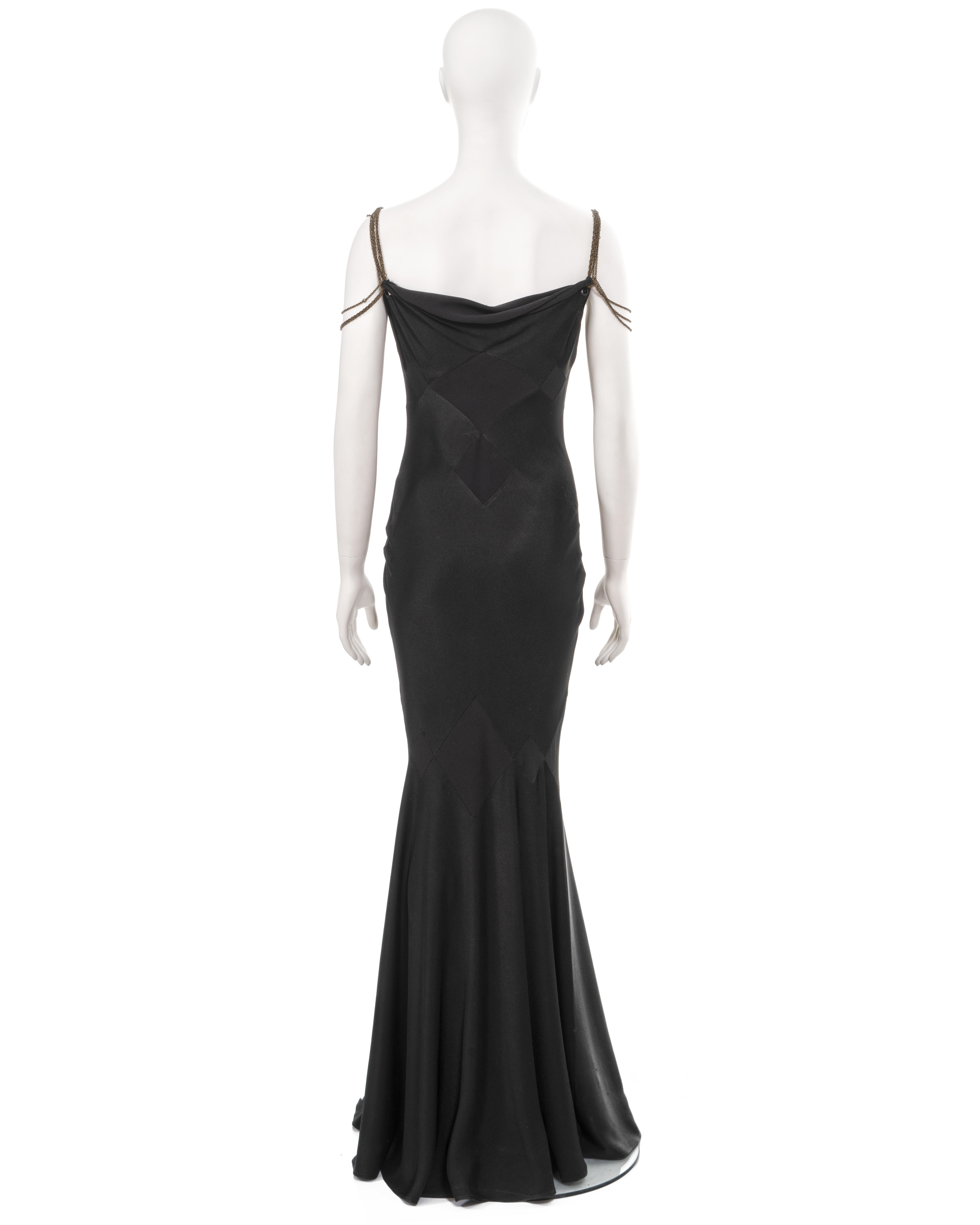John Galliano black bias-cut satin evening dress with chain straps, ss 2002 For Sale 6