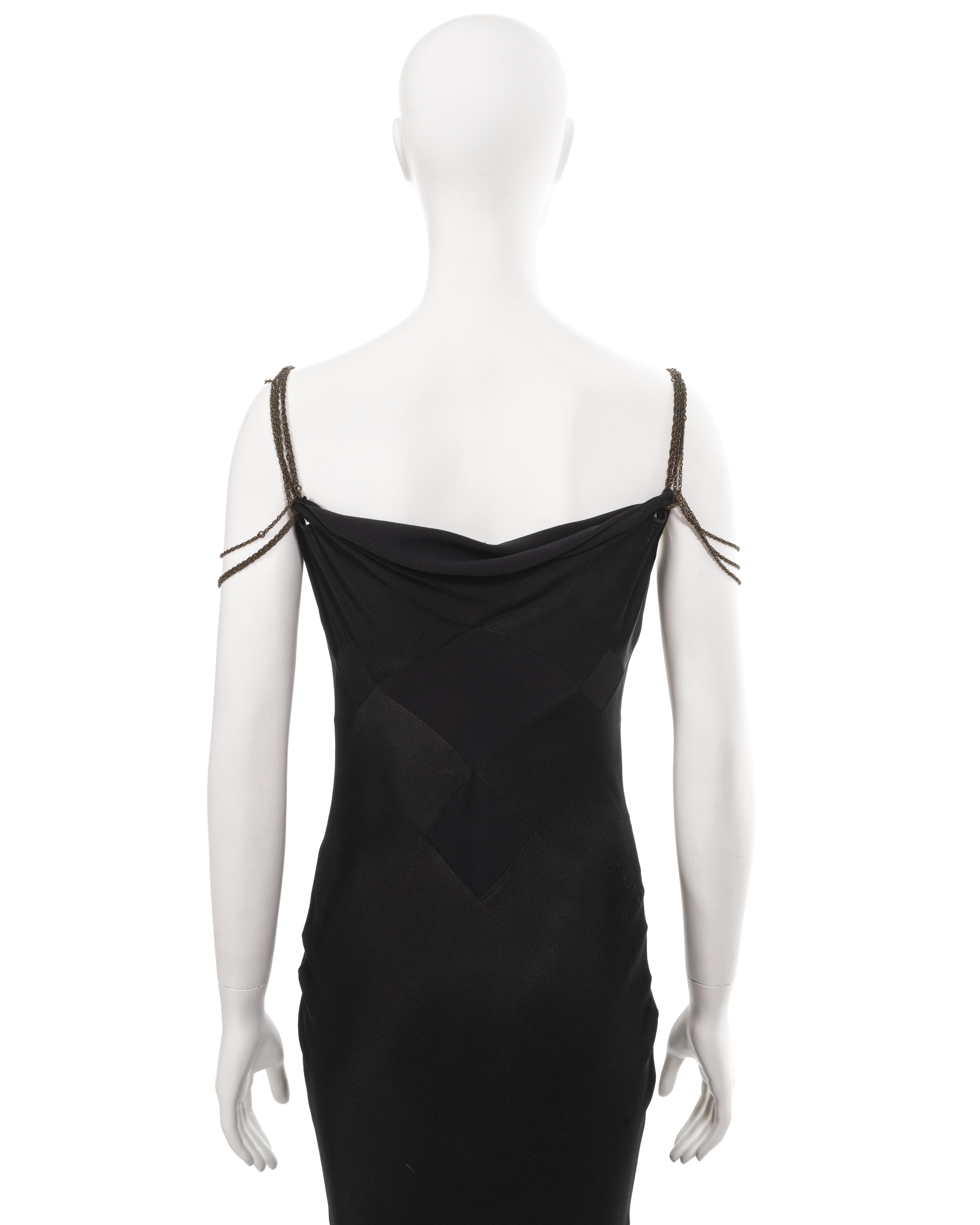 John Galliano black bias-cut satin evening dress with chain straps, ss 2002 For Sale 7