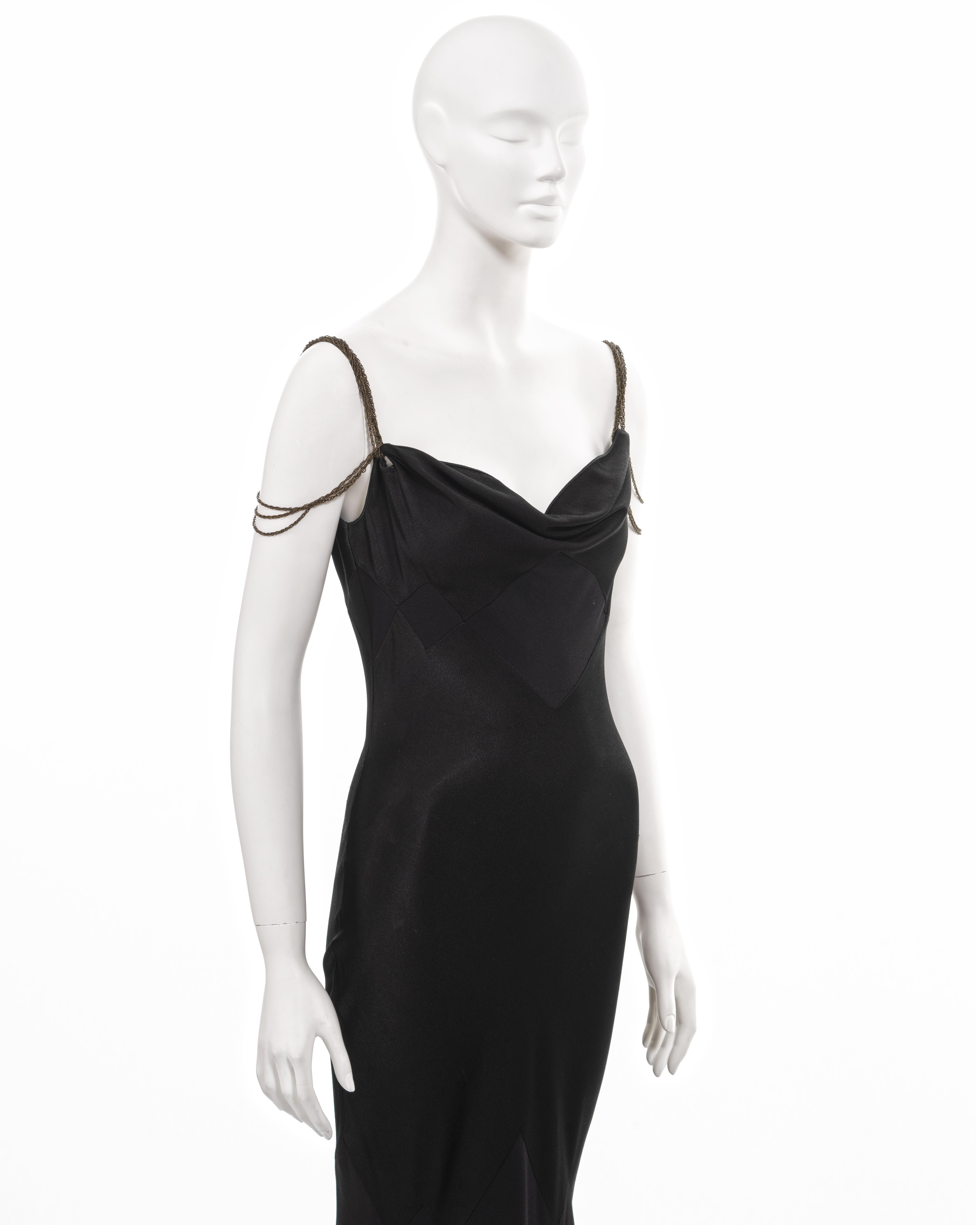 John Galliano black bias-cut satin evening dress with chain straps, ss 2002 For Sale 2