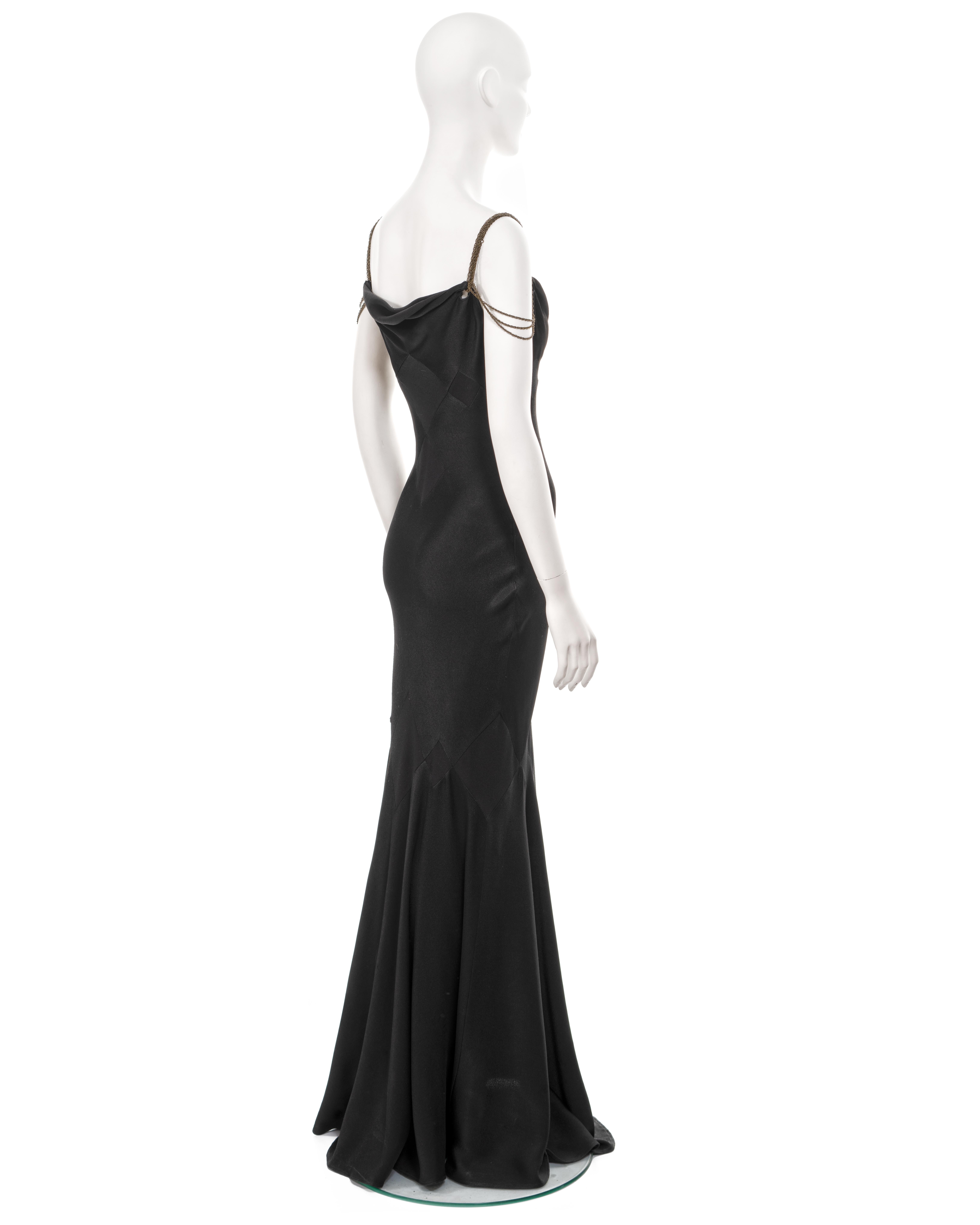 John Galliano black bias-cut satin evening dress with chain straps, ss 2002 For Sale 4