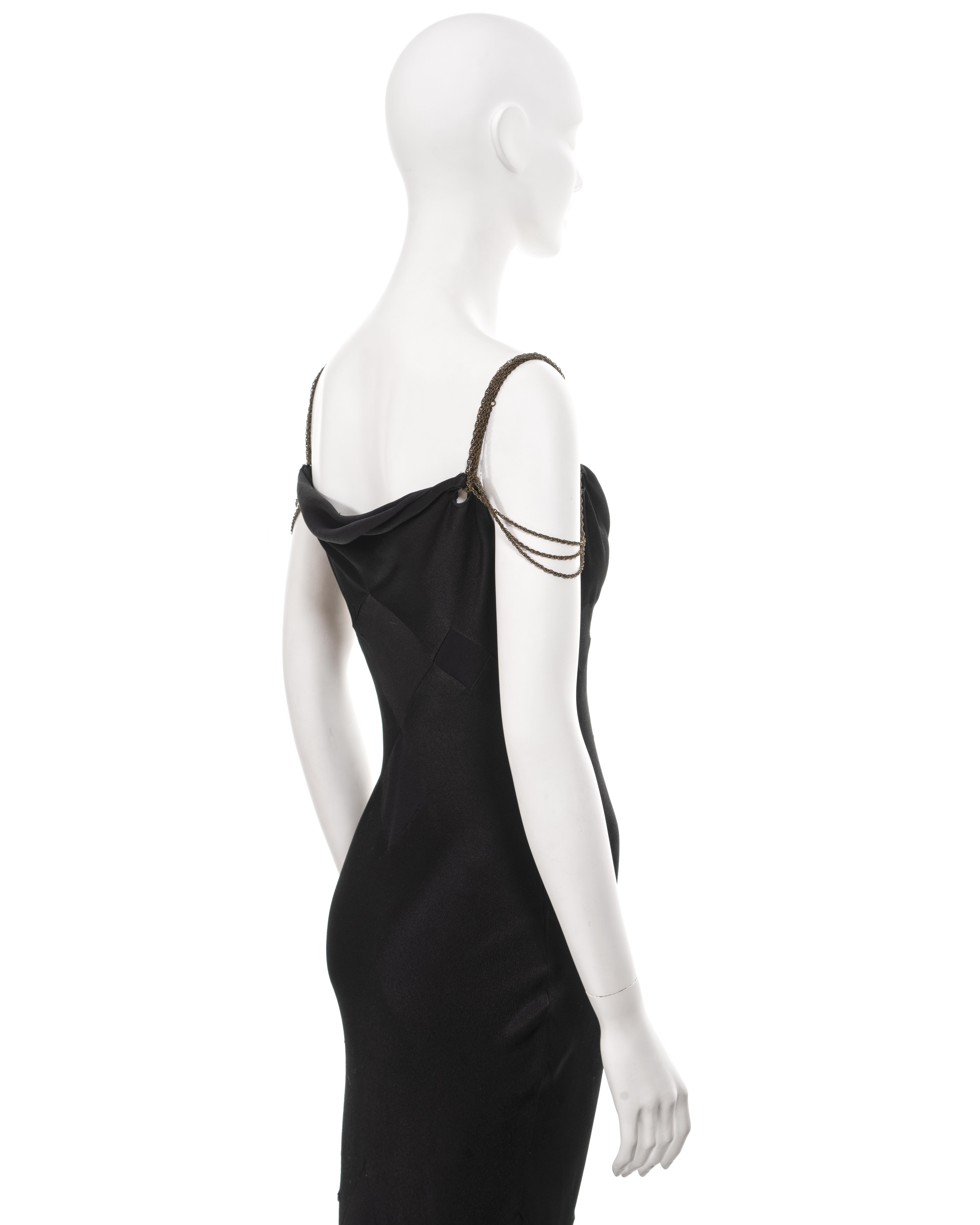 John Galliano black bias-cut satin evening dress with chain straps, ss 2002 For Sale 5