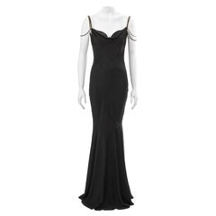 Schwarzes schräg geschnittenes Satin-Abendkleid von John Galliano mit Kettenriemen, Frühjahr/Sommer 2002