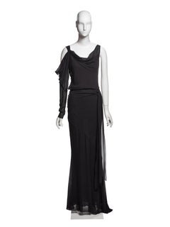 John Galliano Black Bias-Cut Silk Draped One-Sleeve Evening Dress, FW 1999