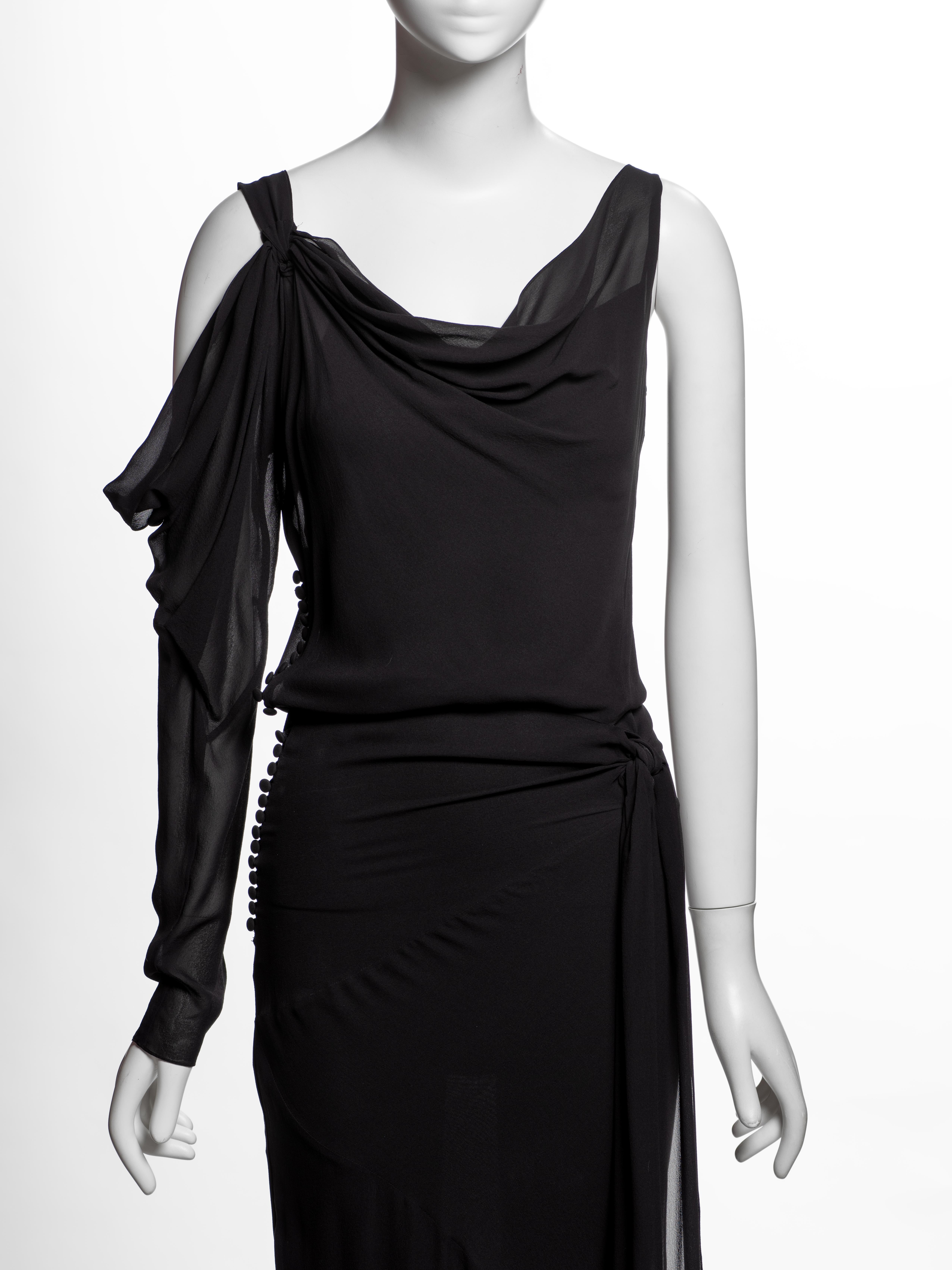 Nero John Galliano Abito da sera a una manica in seta tagliato in sbieco nero, FW 1999 in vendita