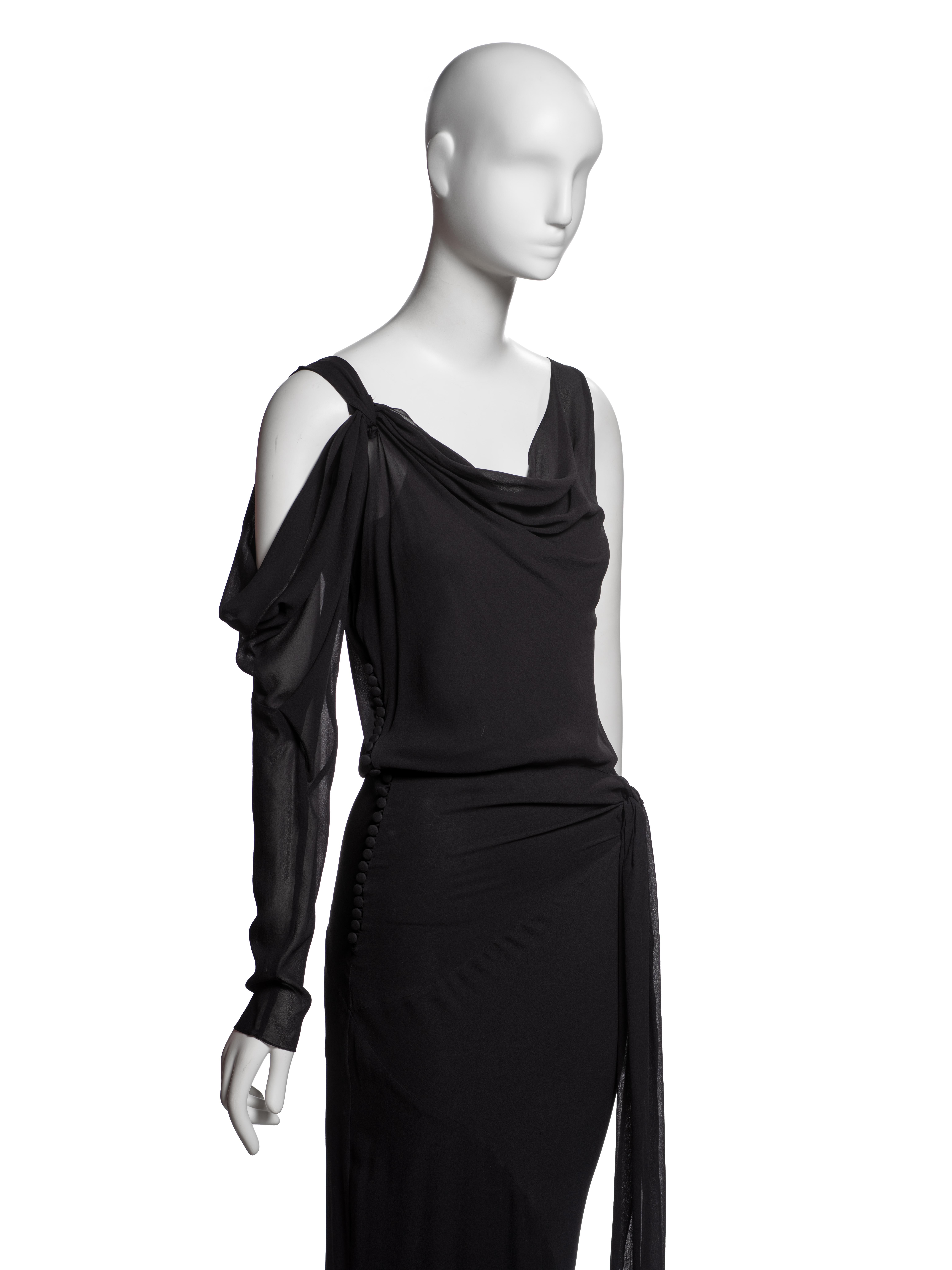 Donna John Galliano Abito da sera a una manica in seta tagliato in sbieco nero, FW 1999 in vendita